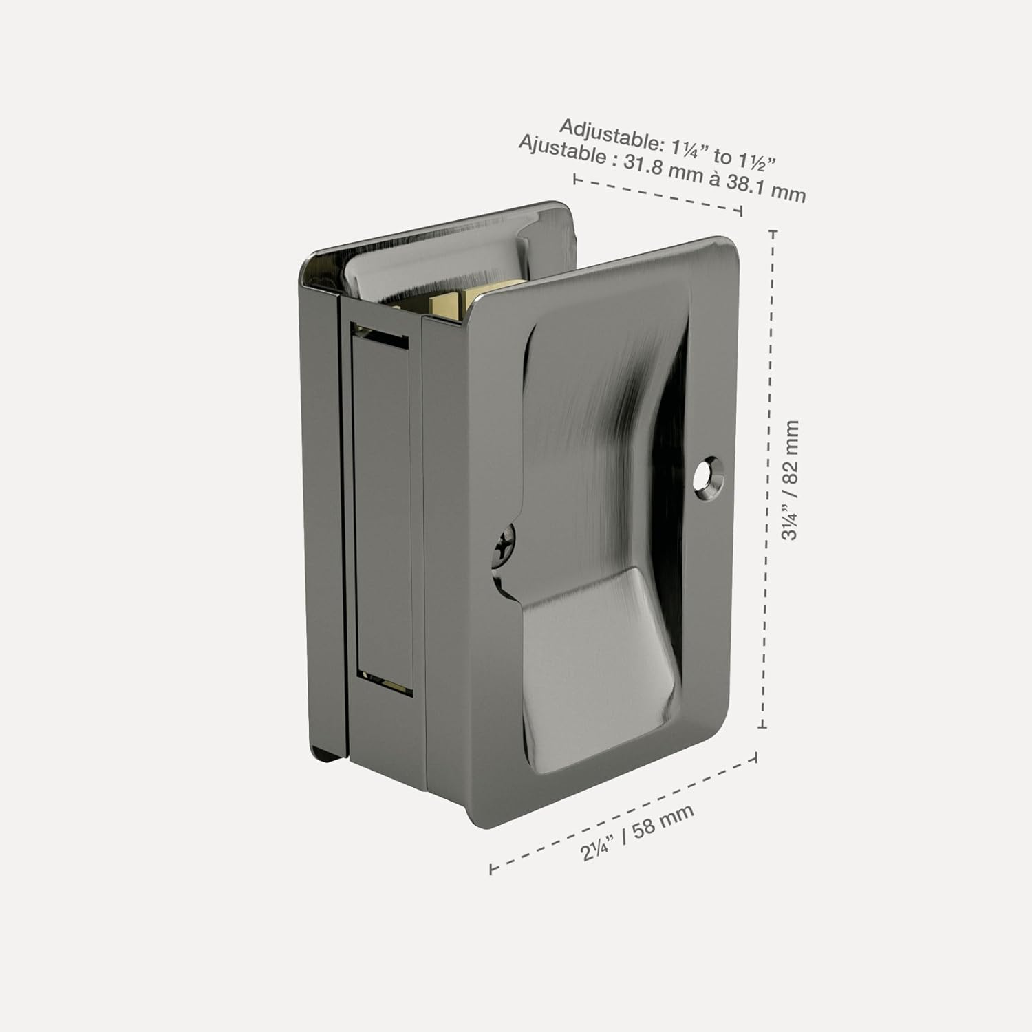 Onward 1700ANPSBC Pocket Door Pull with Passage Lock-Rectangular, Antique Nickel image number 4