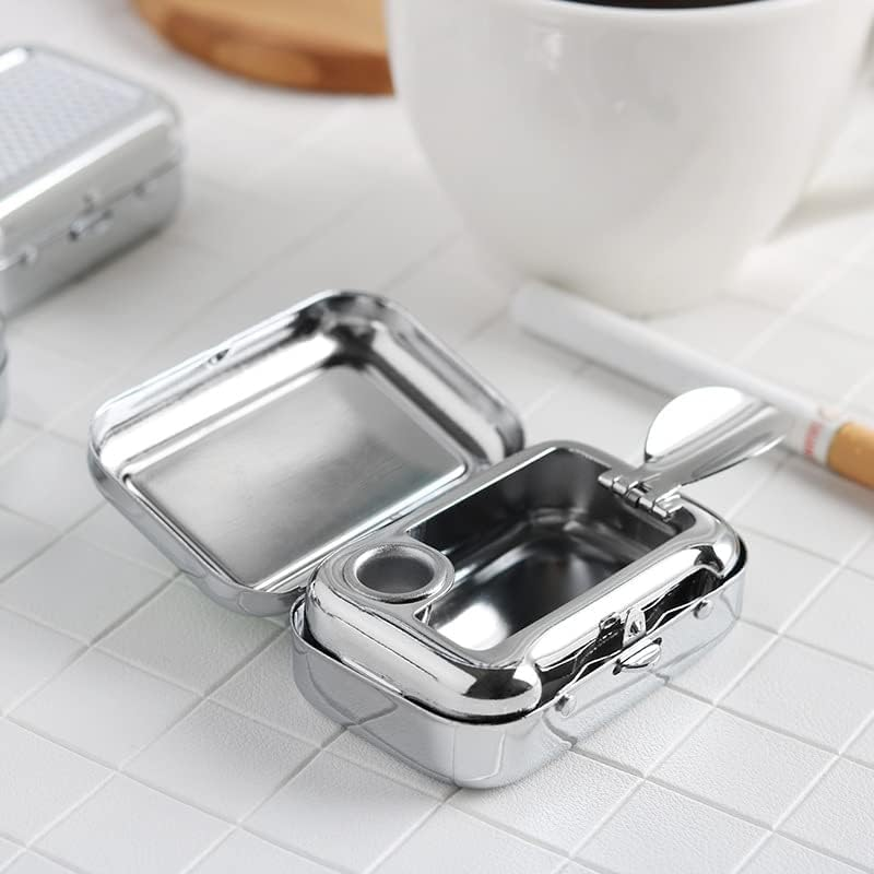 Mini Portable Ashtray with Lid, Metal Portable Pocket Ashtray, Compact Cigarette Snuffers for Ashtrays Office Indoor Outdoor Car Supplies image number 6