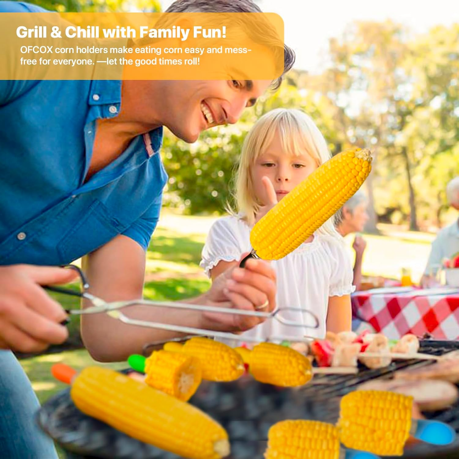 Corn on the Cob Holders Set - 5 Pairs Corn Holders with Soft Silicone Handles & Stainless Steel Pins, Vibrant Color Corn Cob Skewers, Easy-Grip Corn Sticks for Mess-Free Eating with Storage Box.