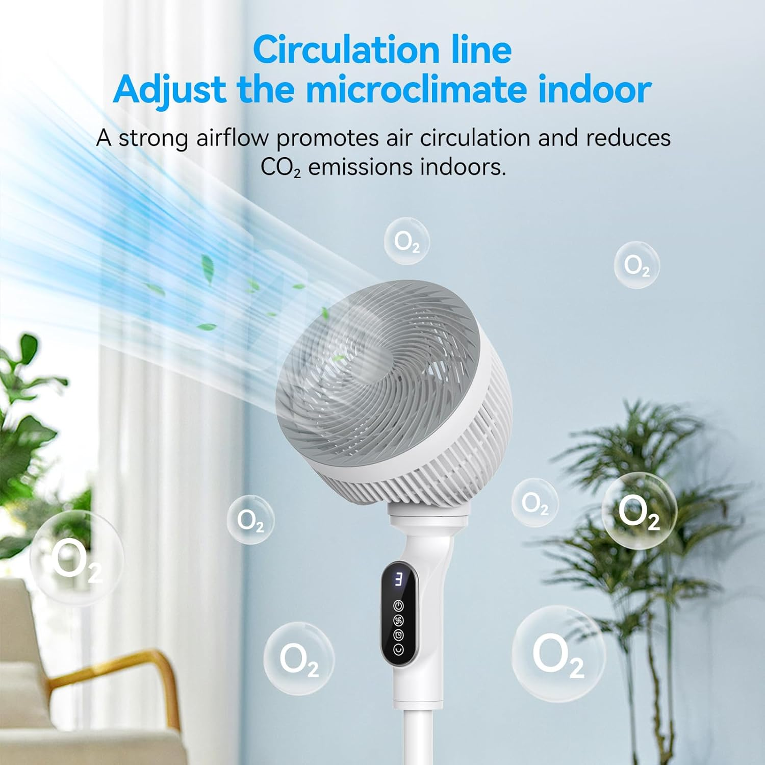 Smart Standing Fan, 40'' Quiet Pedestal Fans for Bedroom, 75&deg;Omni-Directional Oscillating Floor Fan with Remote, DC Motor Powerful Cooling Fans, 6 Speeds, 9H Timer for Home, Office, Indoor - White image number 3