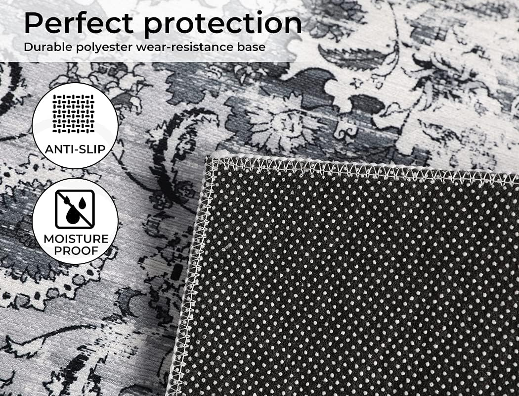 MARLOW Anti-Slip Floor Rugs, 200 X 290Cm Skin Friendly Area Rugs, Soft Large Home Decor Carpet Indoor Outdoor - Versatile for Bedroom, Dining Room, Living Room (Grey)