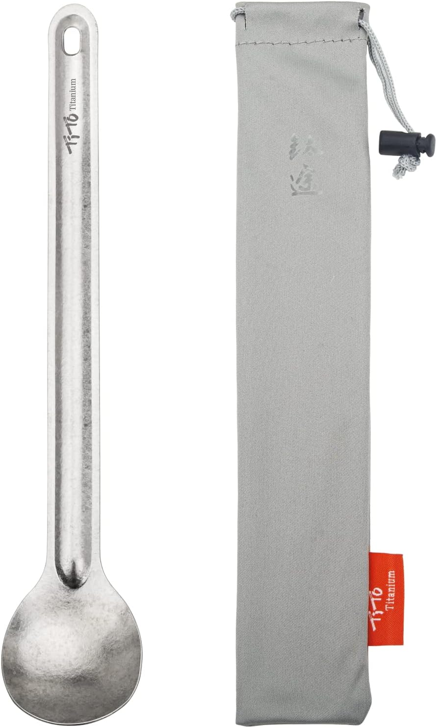 Tito Titanium Spork Long Handle Outdoor Travel Spoon Fork Portable Flatware Camping Fork Spoon Sports Backpacking Titanium Spoon (Bright-Titanium-1) - Bright-Blue-1 image number 6