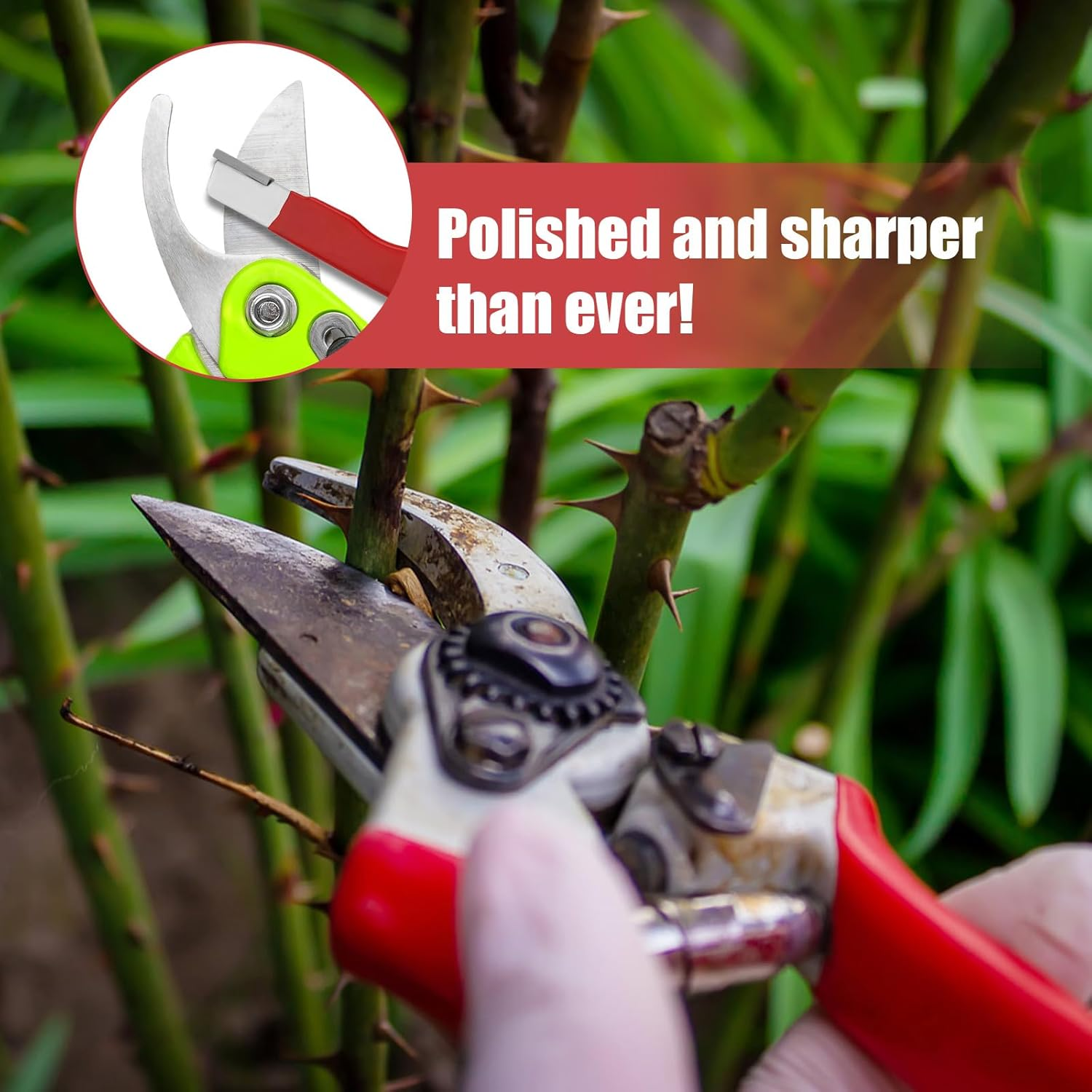 2 Pieces Gardening Tool Sharpener, Multi-Use Sharpener Portable Pocket Blade Sharpener for Pruning Shears Axes Sickles Fence Shears (Black and Red) image number 6