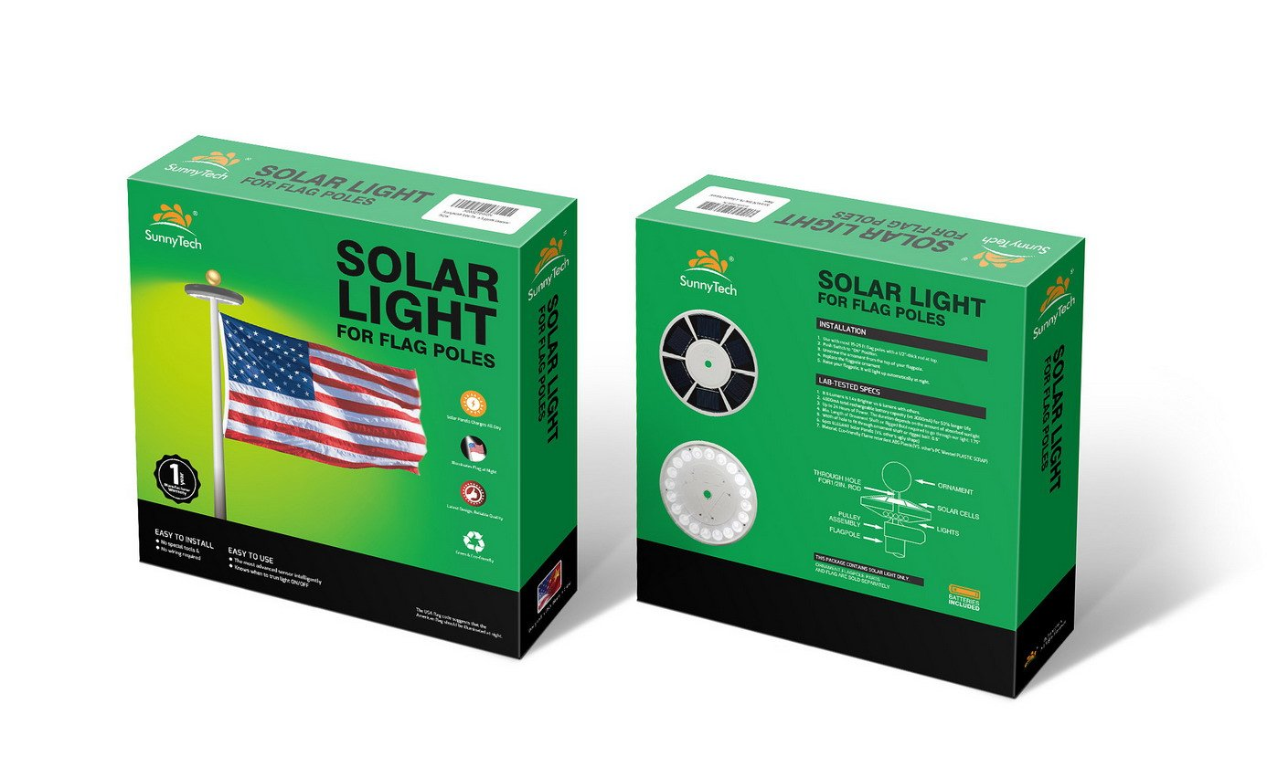 Sunnytech 2Nd Generation Solar Flag Pole with 20LED Light, Brightest and Most Powerful, Stable and Long-Lasting, LED Downlight for 15 to 25 Ft In-Ground Flag Poles, Automatic, Black image number 2