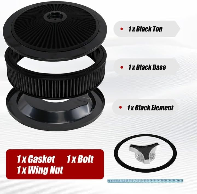 RYANSTAR RACING 14" X 3" round Air Cleaner Filter Assembly Kit Includes Flow-Thru Lid Washable Air Filter Element Compatible with Chevy Ford GMC Black image number 6
