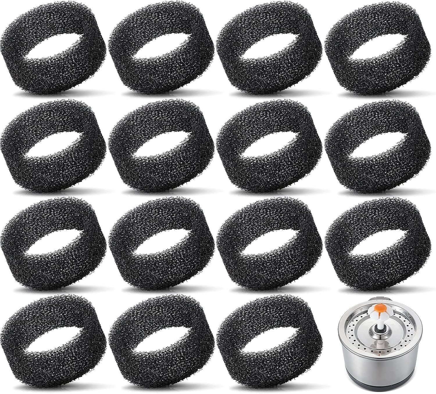 Enhon 16 Pieces Pet Fountain Foam Filters round Sponge Black Filter Foam Cat Fountain Replacement Filter for 2.5 L/ 84 Oz Stainless Steel Cat Pet Drinking Water Stay Healthy Clean(16 Pieces) image number 4