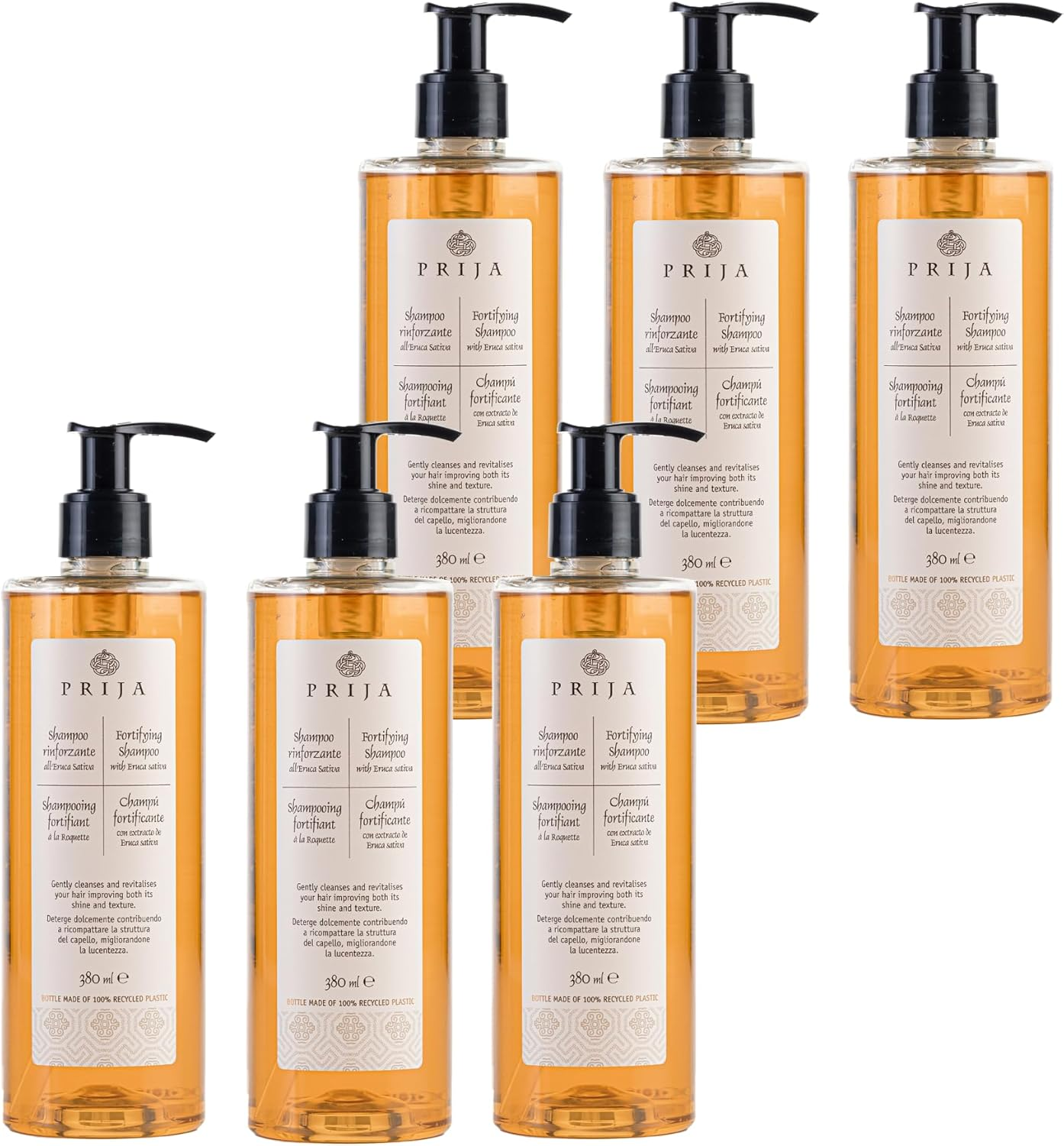 Prija Fortifying Shampoo Cleanses and Revitalises Hair with Eruca Sativa for All Hair Types, Hydrating Shampoo Boosts Shine and Improves Texture 6 X 380Ml image number 4