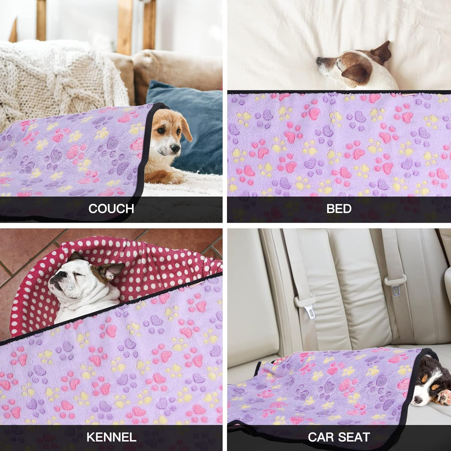 Fluffy Dog Blankets with Paw Print - Super Soft Warm Pet Blanket, Cozy Flannel Throw for Small Dog Cat Puppy Kitty, Sleep Bed Mat Cover (Purple, M:76 * 104CM)