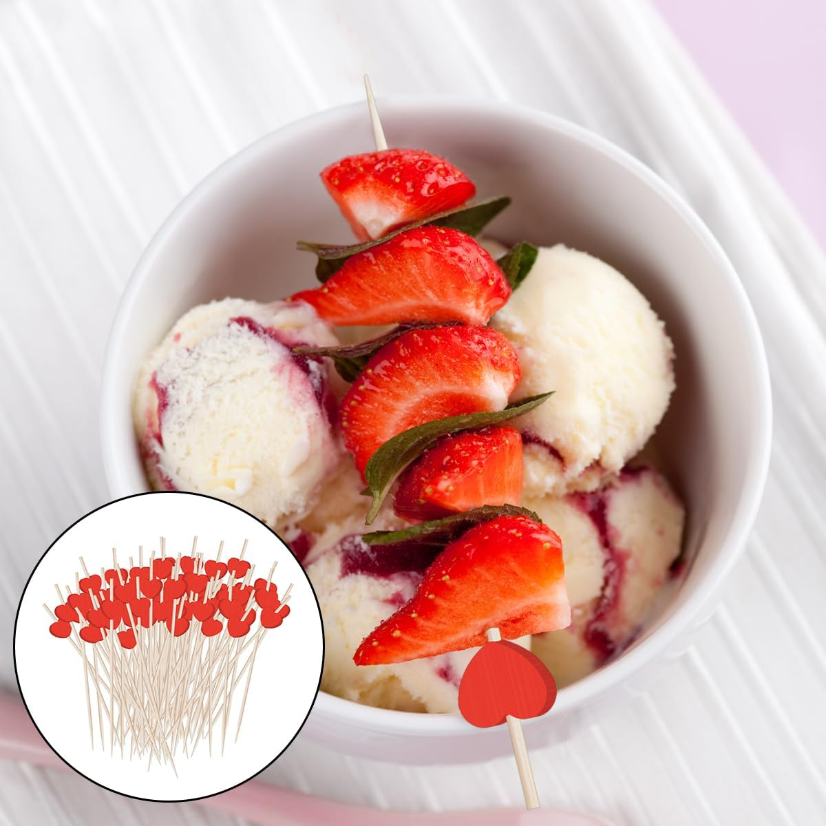 Fruit Sticks, 100 PCS Red Heart Cocktail Picks for Party Birthday Wedding Supplies (12Cm) image number 3