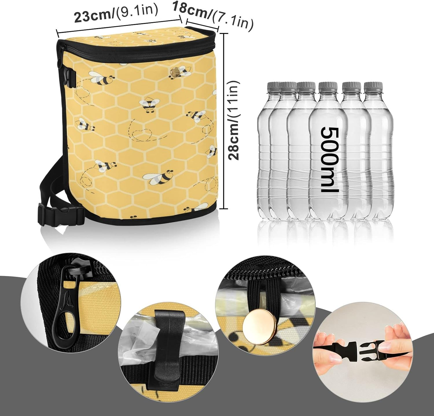 Quteprint Animal Bees Honeycomb Yellow Car Trash Can with Lid, Car Garbage Bag Can Hanging Storage Bag Leakproof Vehicle Car Organizer Accessories Trash Bag Bin Toy Cooler Food Container for Car SUV image number 1