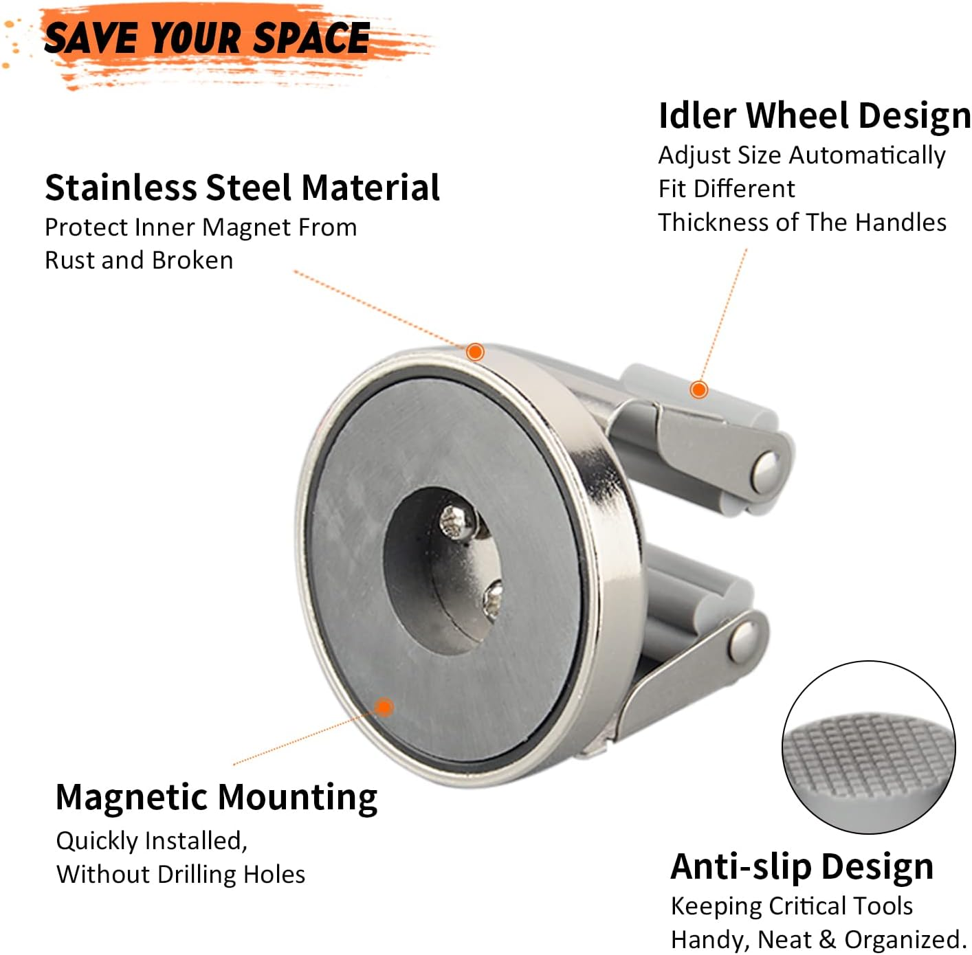 MUTUACTOR Magnetic Broom Holders,2Pcs Anti-Broken Heavy Duty Magnetic Clips Wall Mount,No Drilling 10Lbs Magnetic Hooks Broom Mop Brackets for Work Cargo Garage Laundry Work Van Accessories image number 2