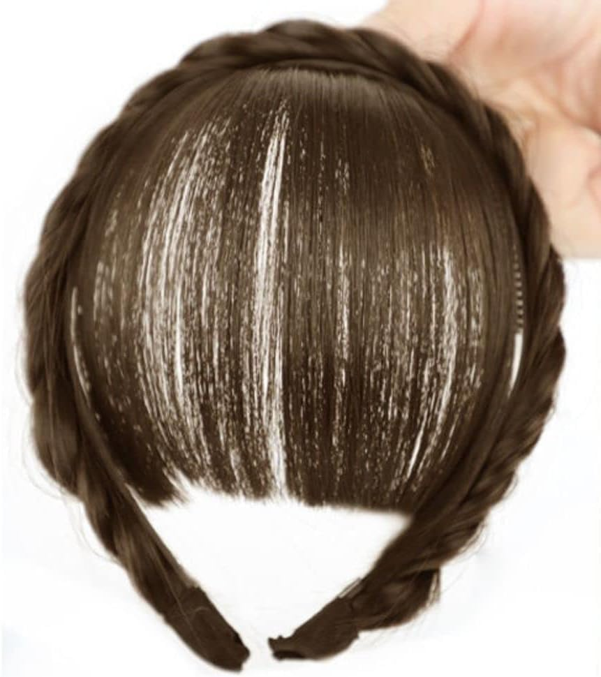 Wyjuan Black Fluffy Fake Hair Band Bangs with Sideburns, Heat Resistant Synthetic Wig, Trendy Braid Headband Hair Accessory, Invisible Band, One Size image number 4