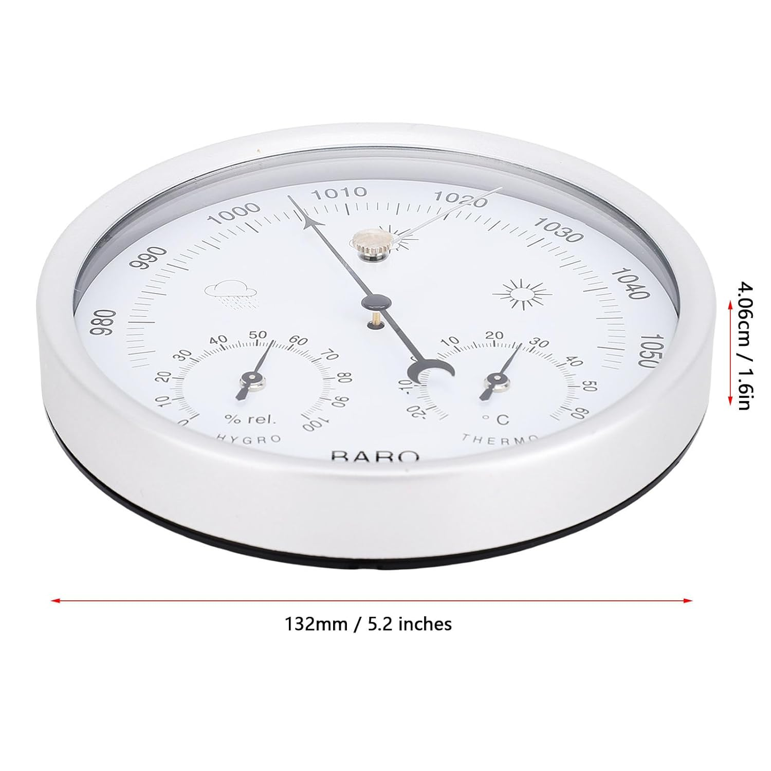 Jiawu 3 in 1 All-Season Wall Hanging Thermometer Barometer Hygrometer, 132Mm/5.2In Diameter Aluminum Alloy round Dial Accurate Weather Station for Home Office Garden image number 6