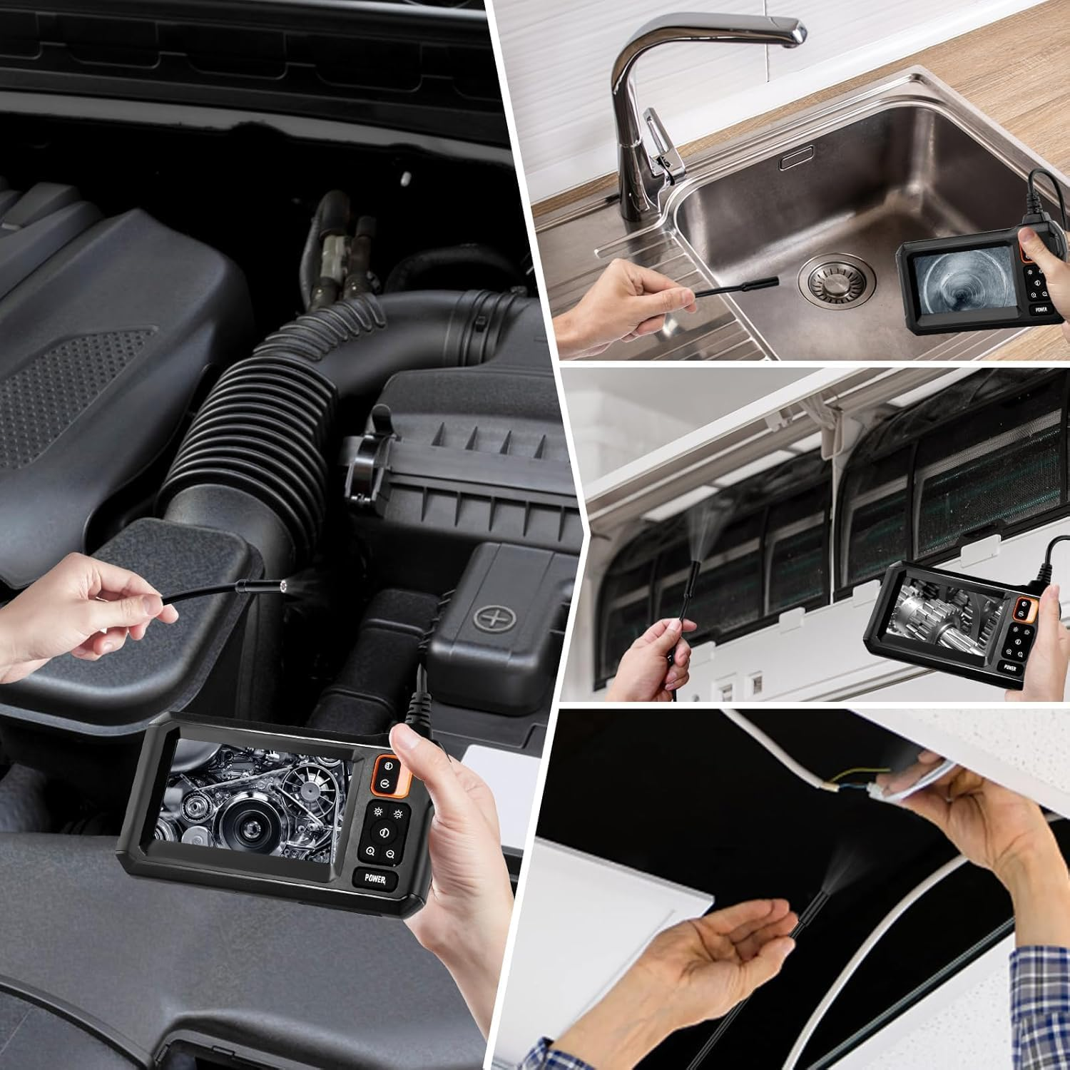 Endoscope Camera with Light, 4.3'' IPS Screen Inspection Camera, 1080P HD Digital Borescope, No App No Wifi Inspection with 8 Adjust LED Lights, IP67 Semi-Rigid Cable Waterproof Drain (16.4Ft/ 5M) image number 5