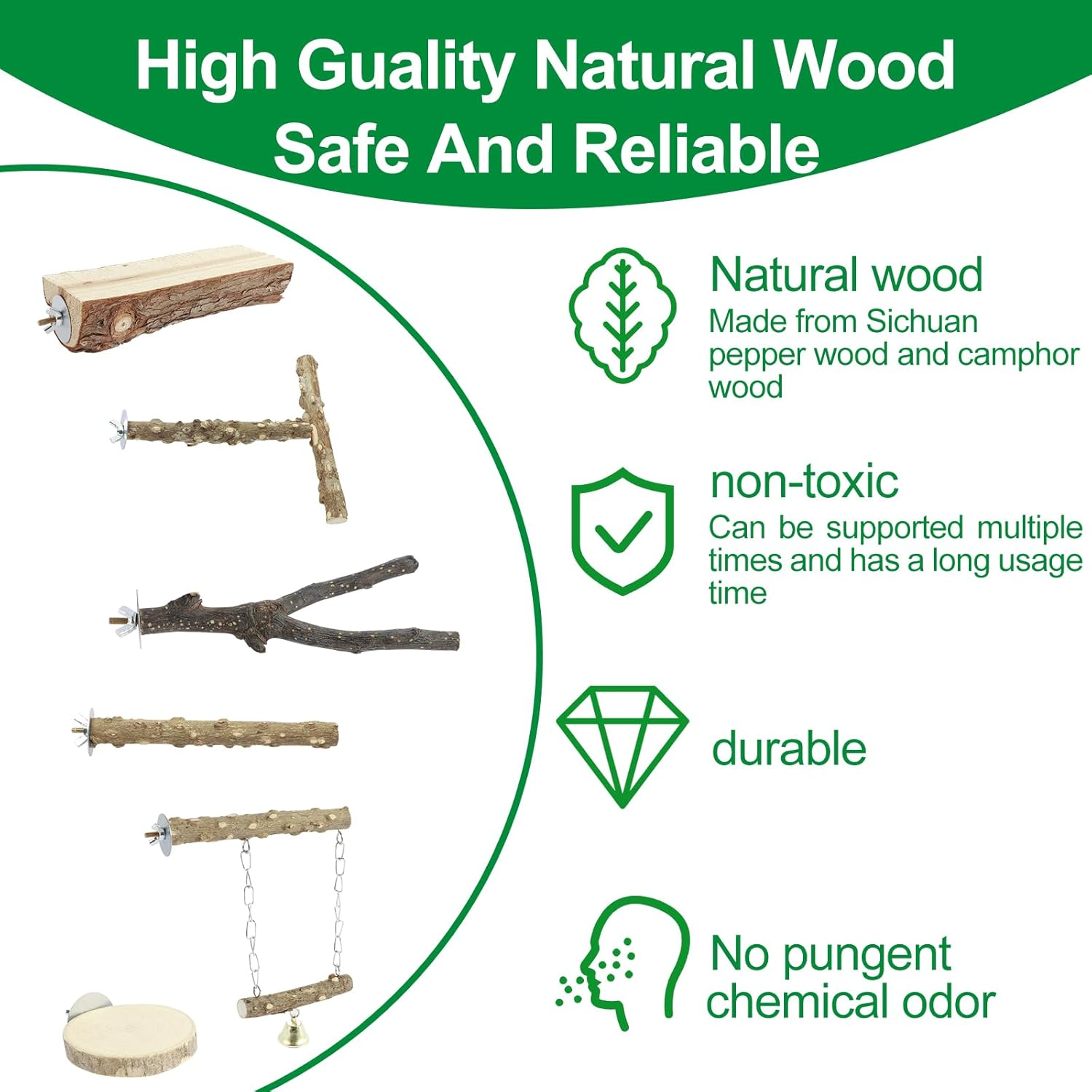 6 Pcs Natural Wood Bird Perch, Enduring Parrot Perch, Environment Friendly Bird Perch, Stand Safe Reliable Bird Perch, Non Toxic Parrot Perch Easy to Install Bird Perch Stand for Parakeet Cockatiels image number 1