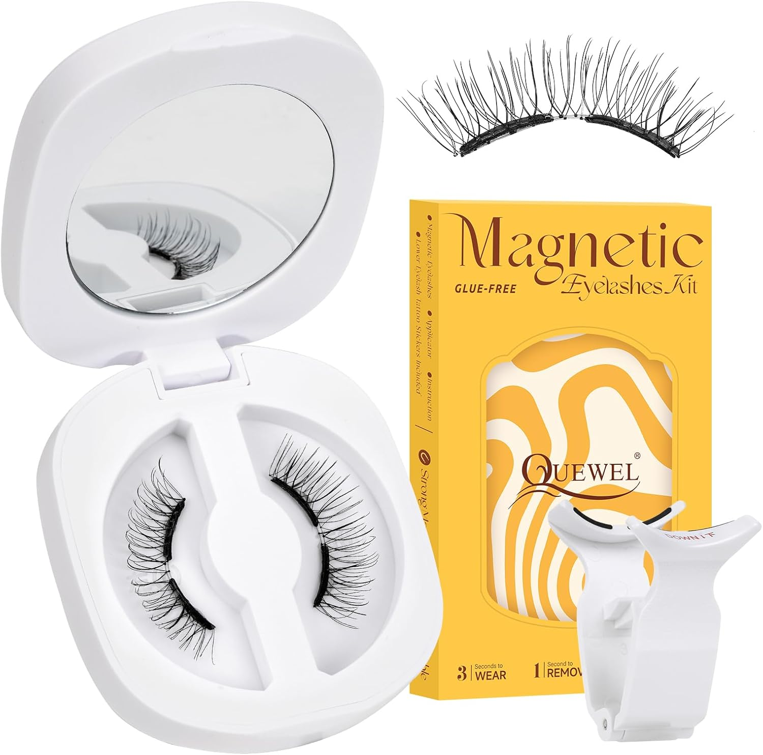 QUEWEL Upgrade Soft Magnetic Eyelashes Natural Look, Reusable Magnetic Lashes with Applicator, No Glue Needed, Windproof & Waterproof for All-Day Comfort (Soft-E)