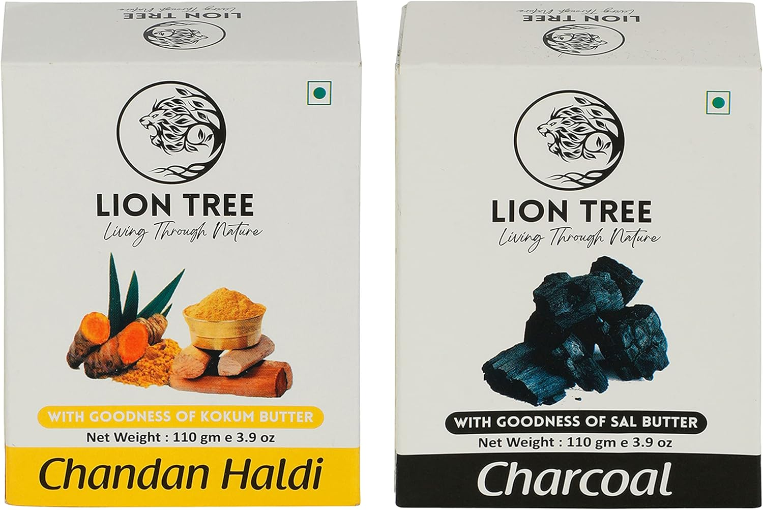 Handmade Chandan Haldi & Charcoal Soap with Goodness of Sal & Kokum Butter, for Men & Women, 220Gm Pack of 2