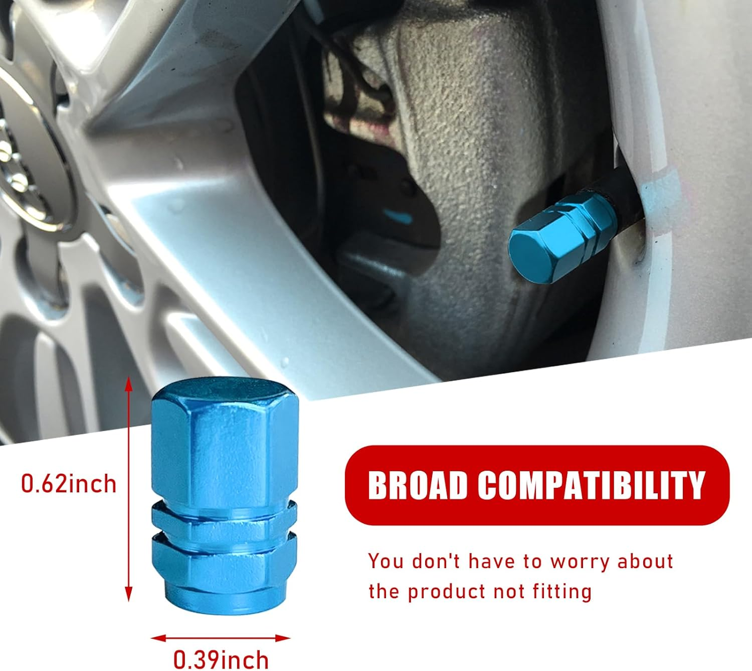 Ziciner 12 PCS Car Tire Valve Stem Caps, Aluminum Alloy Wheel Valve Covers with Rubber O-Ring, Corrosion Resistant Leak-Proof Tire Air Cap Set, Universal for SUV, Truck, Motorcycle, Bike (Light Blue) image number 6