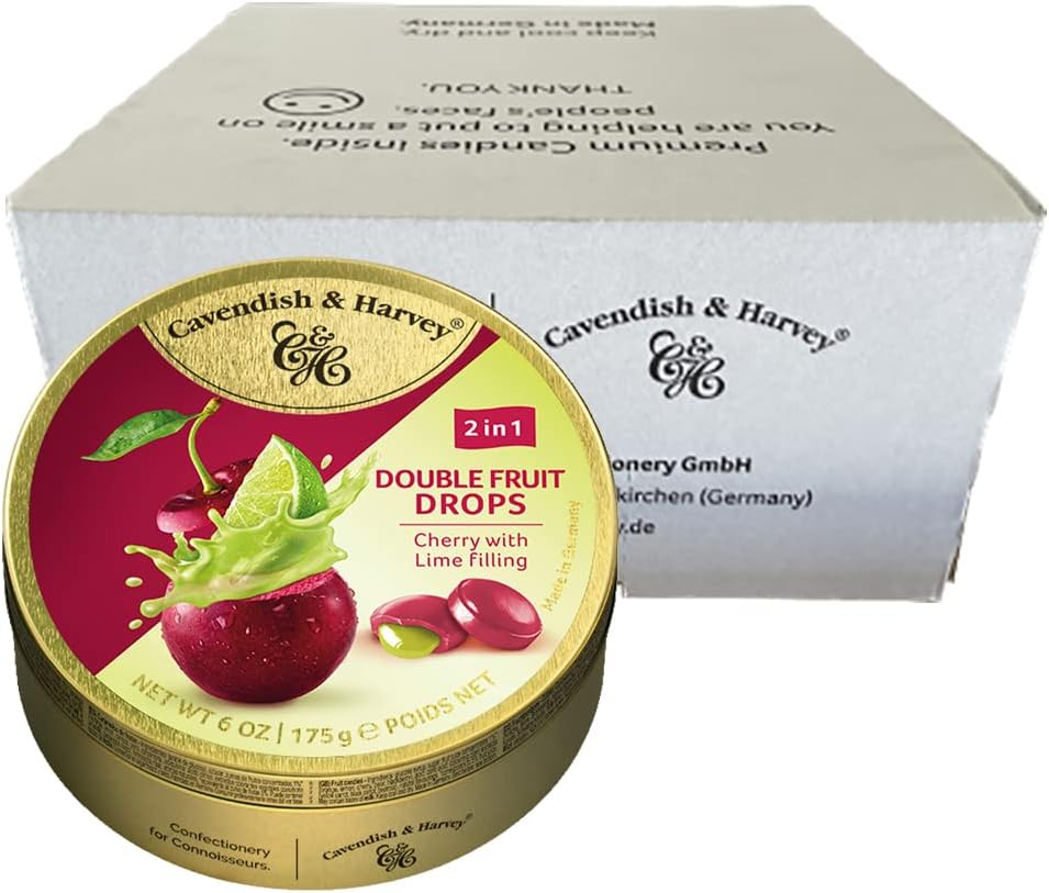 Cavendish and Harvey Double Fruit Cherry Drops Lime Filled 175Gm Sweets X 10