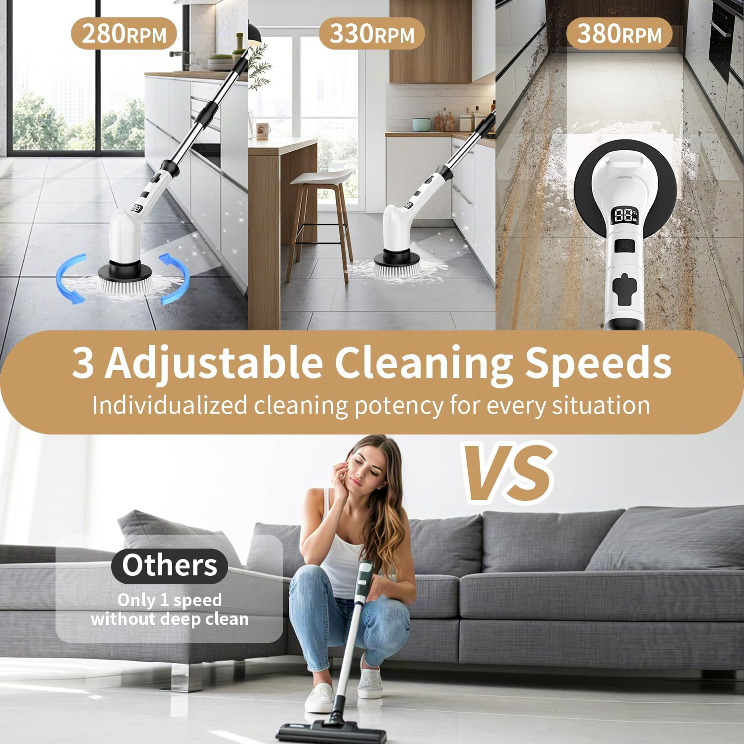 Electric Spin Scrubber for Cleaning Bathroom,Cordless Power Shower Scrubber - Electric Cleaning Brush for Tile Tub Bathtub Kitchen Wall Cleaning image number 6