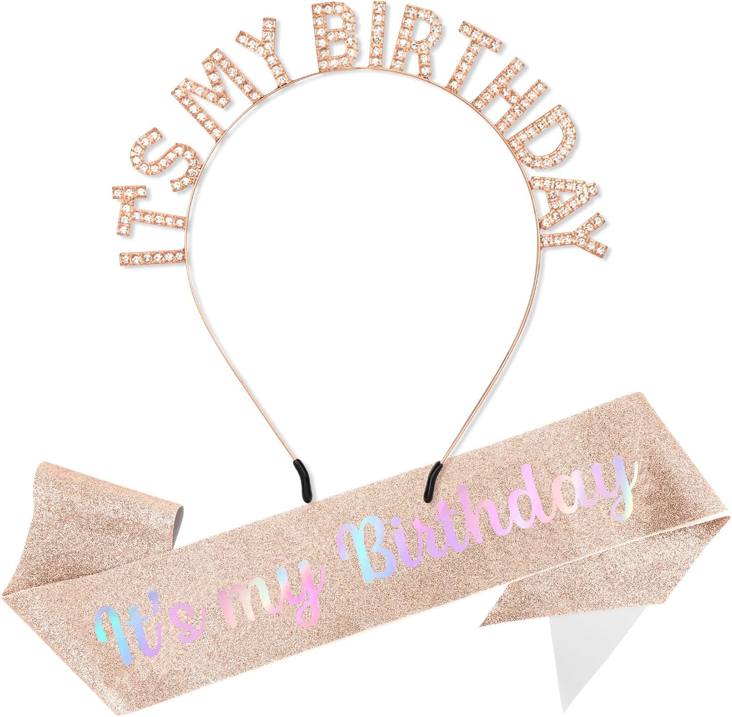 Birthday Sash and Crown, Girl Headband Tiara Rhinestone, Happy Birthday Sash, Glitter Golden Yellow Accessories Set, Party Decorations, Supplies Stuff Gifts for Girls Princess Queen Women Adult Woman