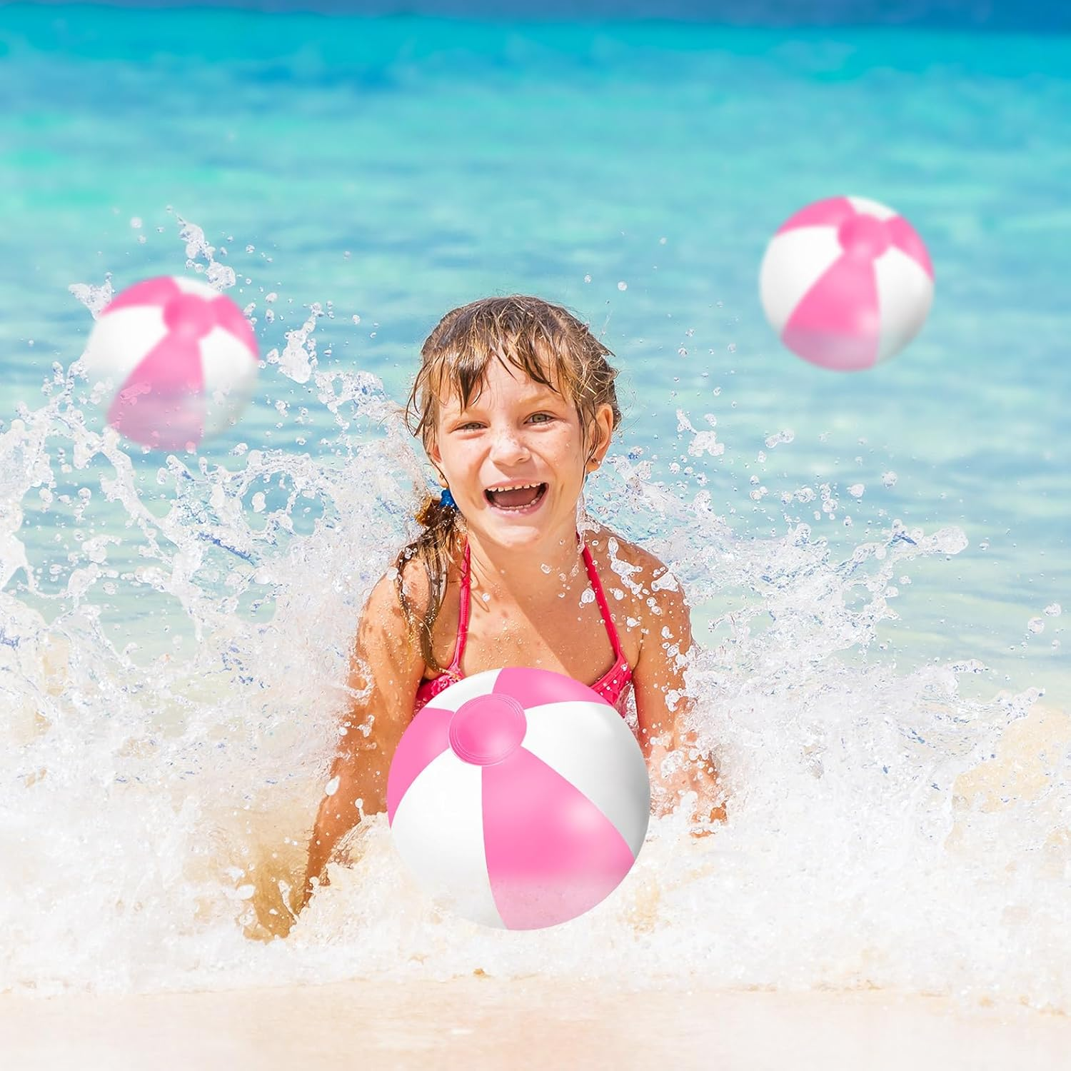 Whaline 3Pcs Inflatable Beach Ball 16'' round Pool PVC Balls Cute Game Toys for Summer Hawaiian Tropical Theme Beach Party Decor image number 2