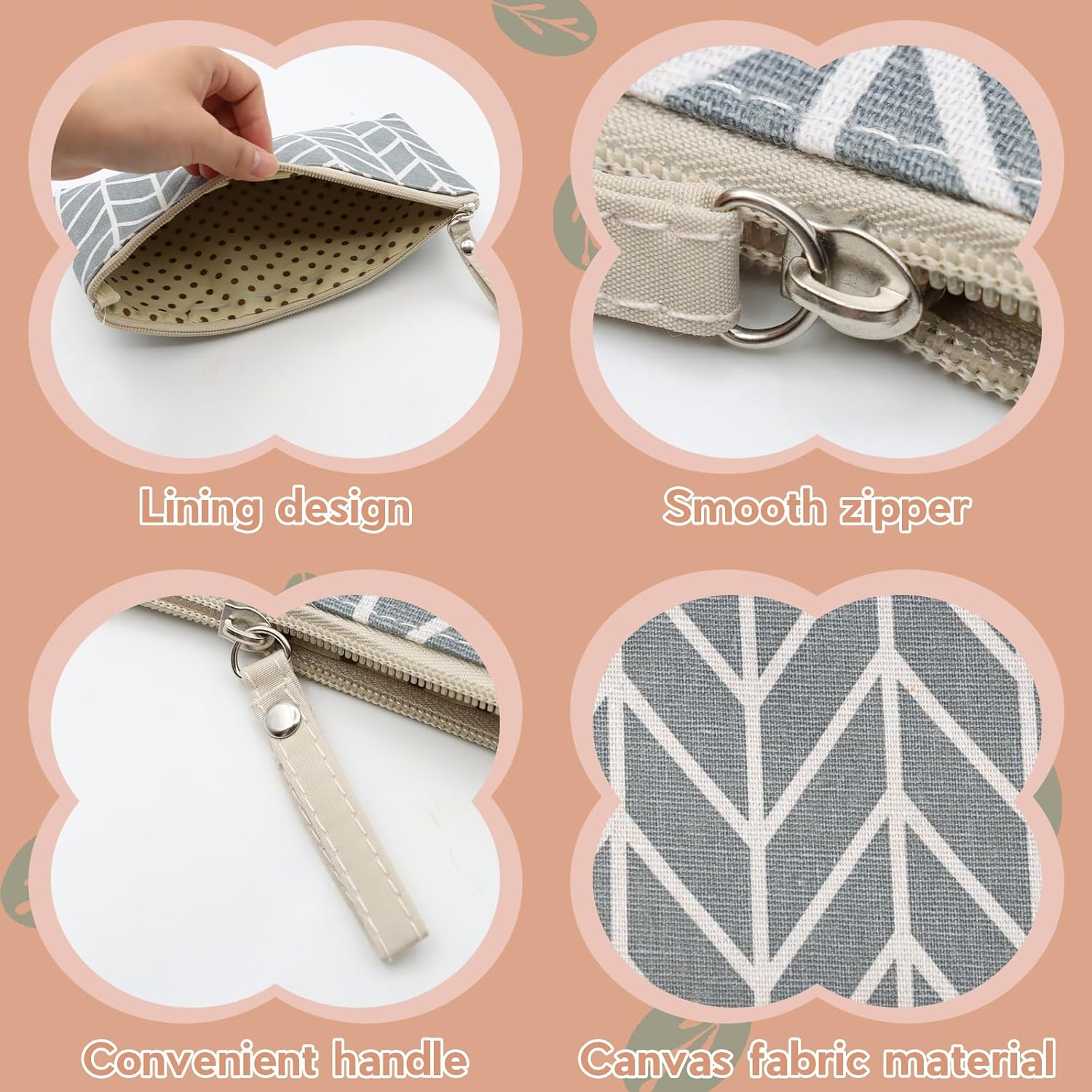 VEGCOO 4 Pcs Canvas Cosmetic Bag, Printed Makeup Bag for Women Girls, Multifunctional Travel Accessories Toiletry Bag for Gift Travel Daily Use, Grey, Refreshing image number 2