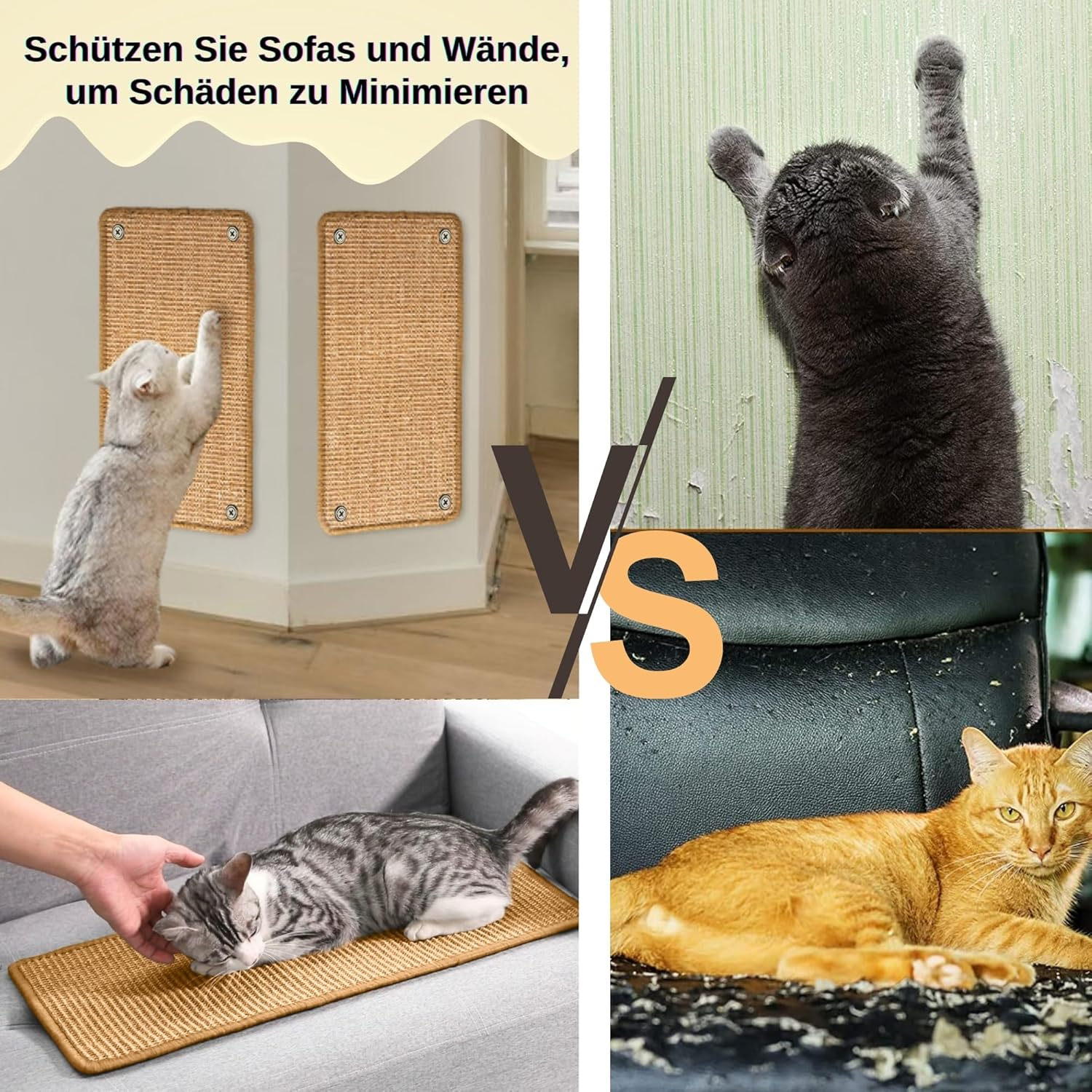 2-Piece Cat Scratching Mat Sisal Cat Scratching Mat for Cats with Adhesive Tape Cat Scratching Mat 50 &times; 25 Cm (Brown) image number 6