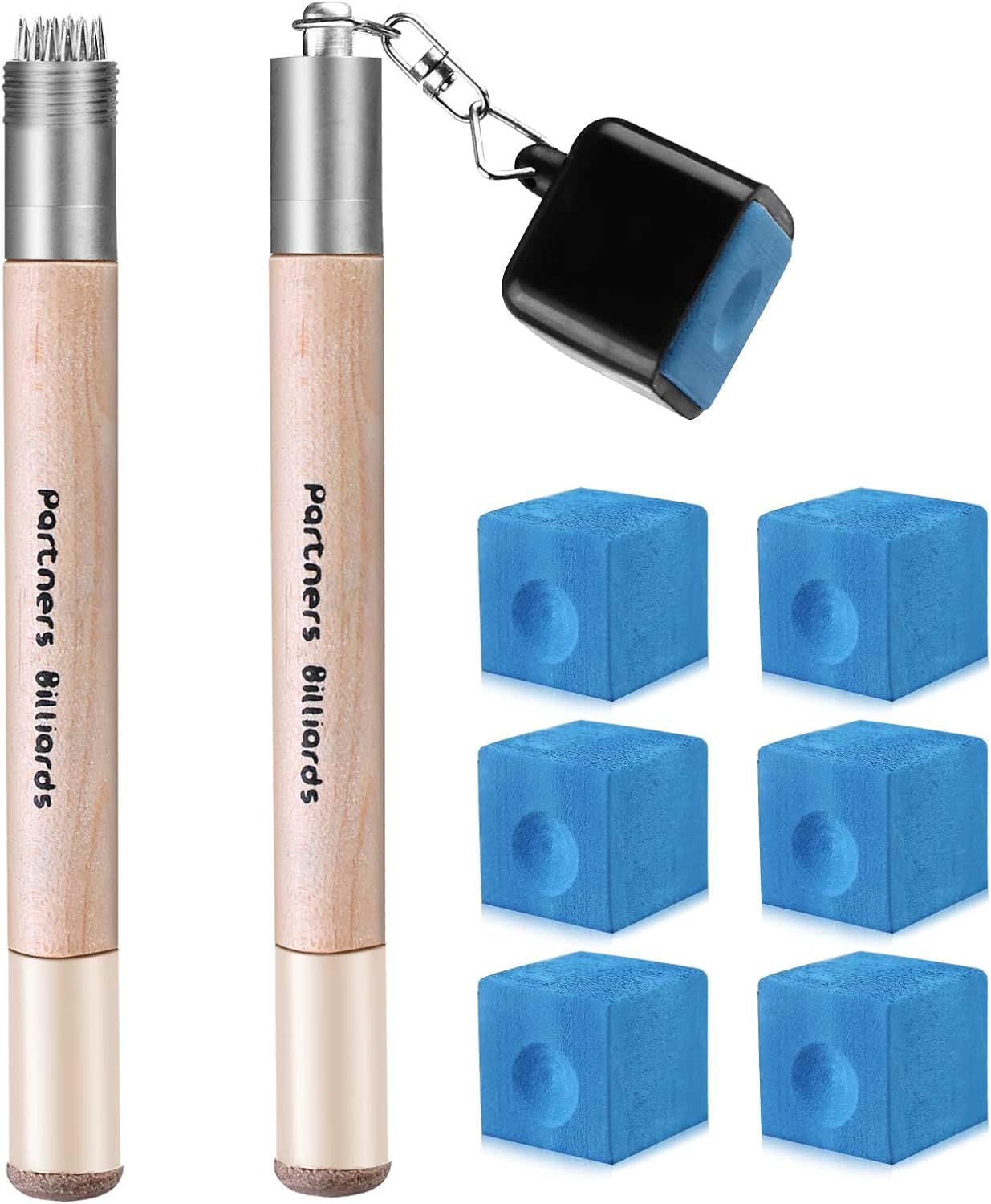 Pool Cue Chalk Holder for Billiards: 2 Pcs 2 in 1 Pool Chalk Holder, Pool Cue Chalk Holder with 4Pcs Pool Chalk Cubes, Portable Cue Chalk Holder, Pool Chalk Holder for Sport Game Tournament Home Hobby