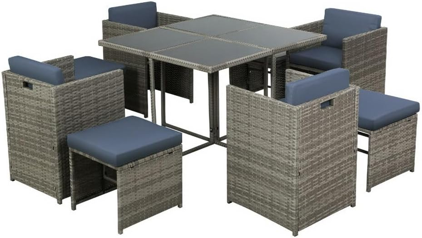 Gardeon Outdoor Dining Set 9Pcs Rattan Wicker Lounge Setting Table and Chairs, Patio Conversation Sets Furniture Garden Backyard, Weather-Resistant Cushions Storage Cover Grey with Ottoman - 13Pcs Hayman - Black image number 7