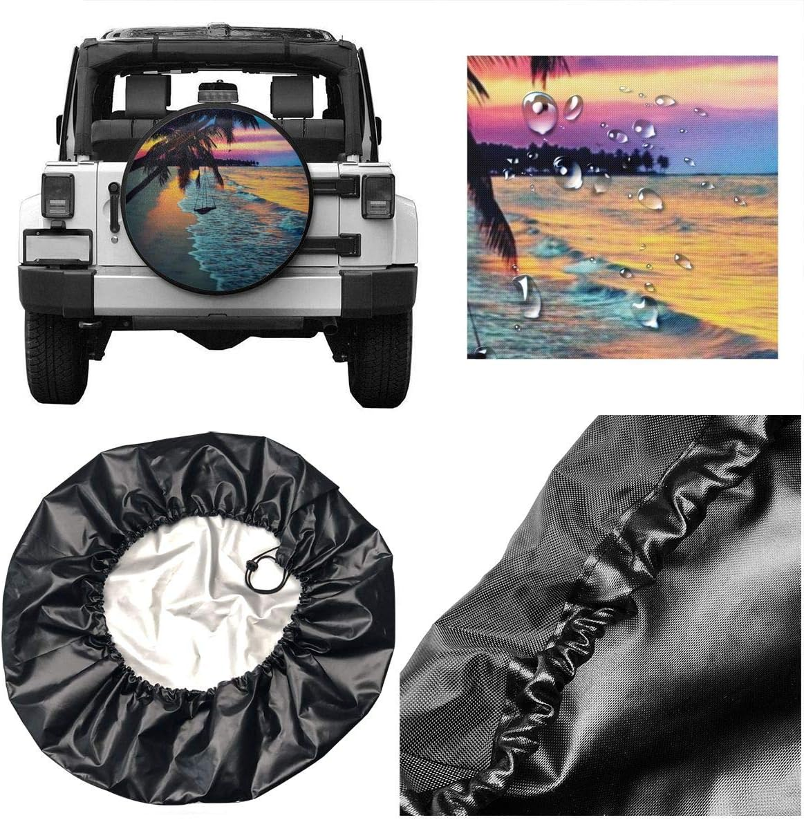 Coconut Beach Sunset Hammock Spare Tire Cover Waterproof UV Sun Wheel Covers Fit for Jeep,Trailer, RV, SUV 17 Inch image number 2