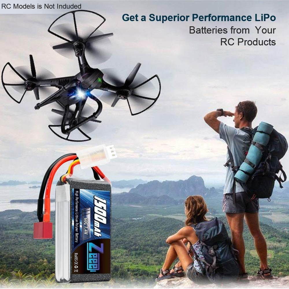 Zeee 2S Lipo Battery 1500Mah 7.4V 60C RC Battery with Deans Plug for FPV Drone Quadcopter Helicopter Airplane RC Boat RC Car RC Models(2 Pack) image number 2