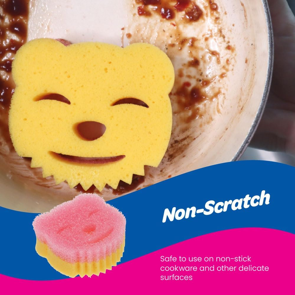 White Magic Scrubtastic Scrub & Wipe Sponge Duo 3 Pack &ndash; Dual-Action, Firm in Cold & Soft in Warm, Ergonomic Bear Shape, Scratch-Free, Odour Resistant, Safe for All Surfaces image number 5