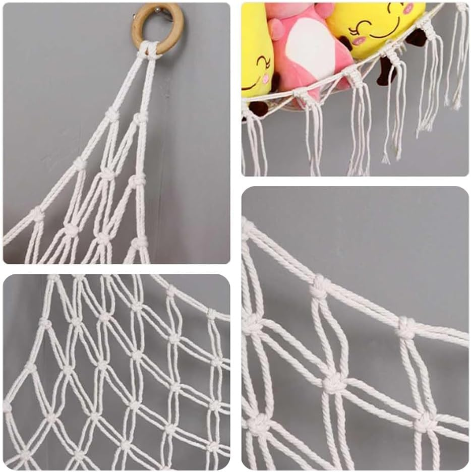 Toy Hammock,Extra Large Macrame Wall Hanging Soft Toy Storage Organizer for Nursery,Soft Corner Hanging Netting (Style A)