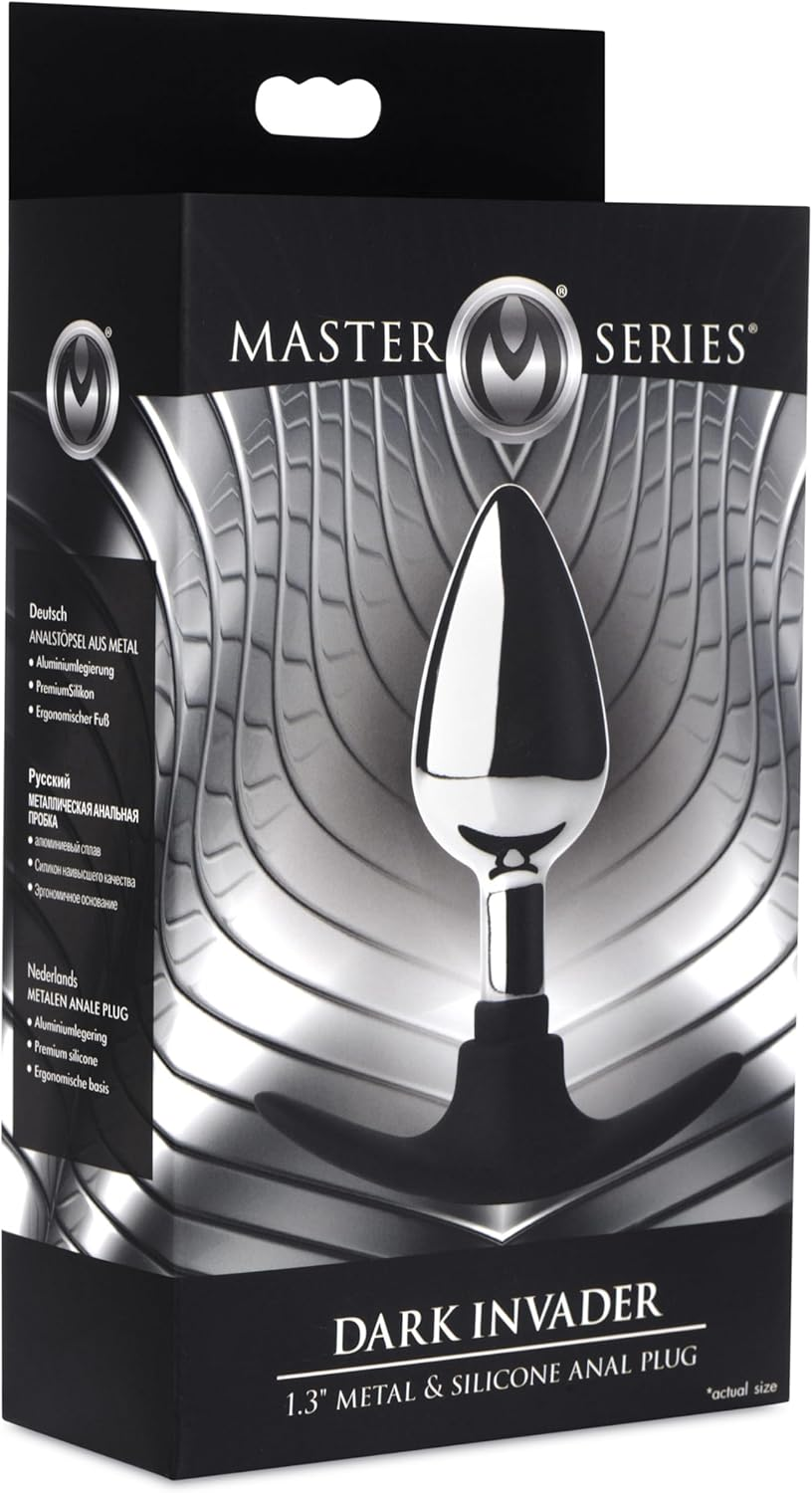 Master Series Dark Invader Metal and Silicone Anal Plug, Medium, Black/Silver