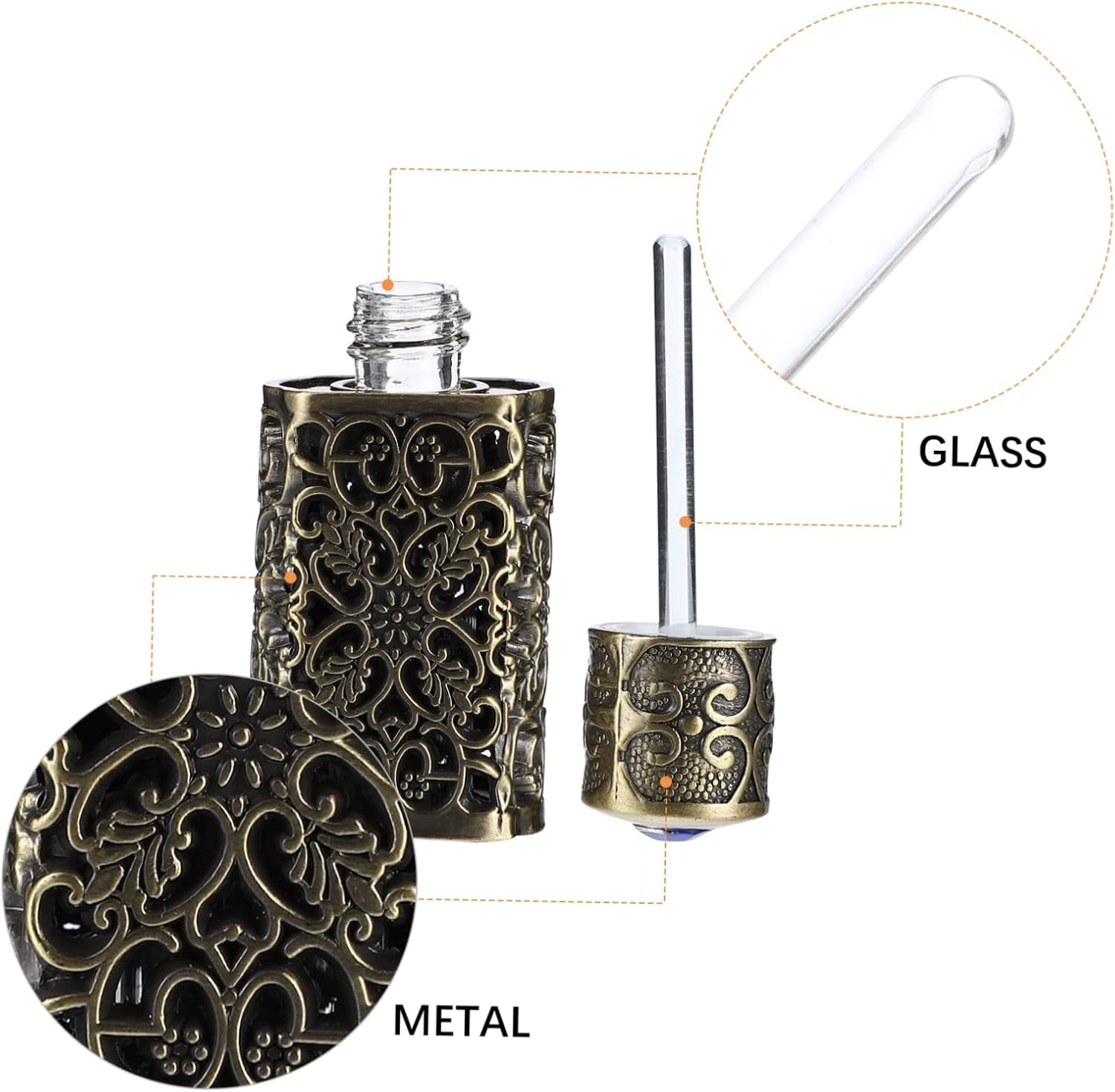 3Pcs Hollow Engraved Essential Oil Bottle Vintage Decorative Perfume Dispenser for Travel Camping Aromatherapy and Diy Crafts Leak Design for Easy Use image number 3