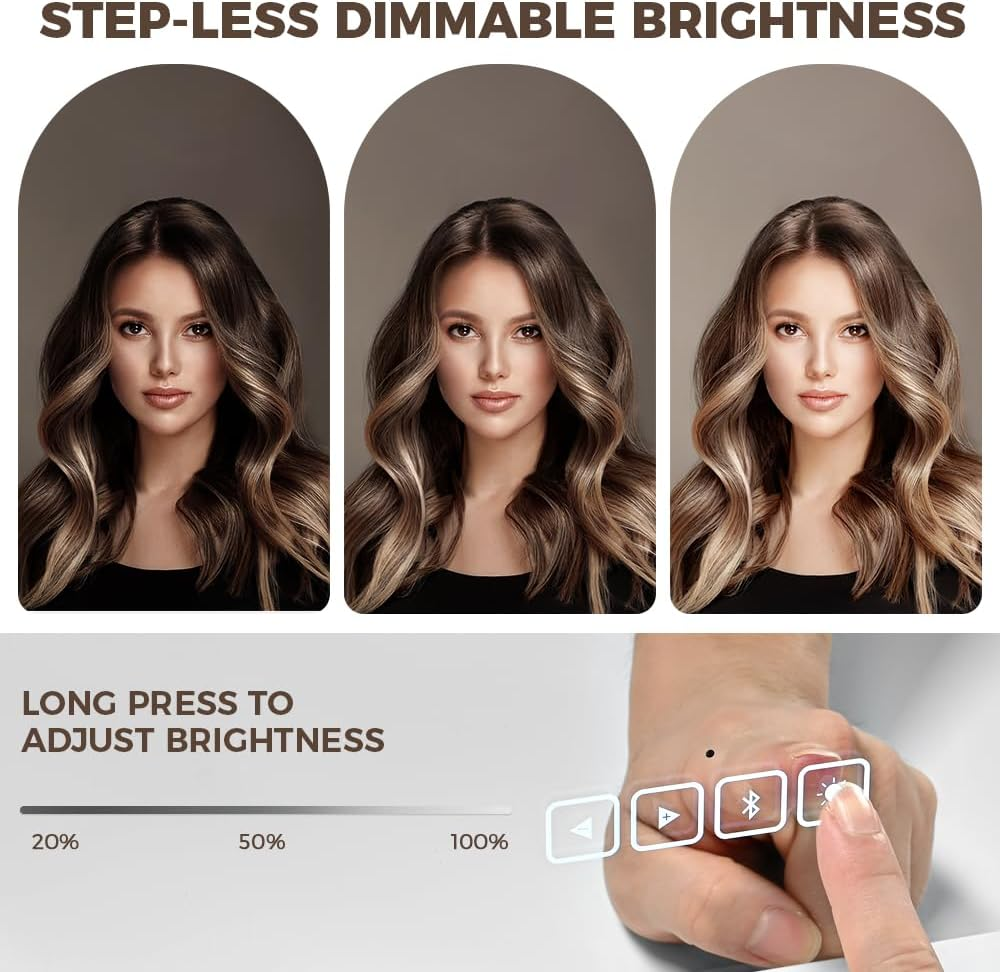 Simplus Vanity Makeup Mirror with Lights Hollywood LED Mirrors Stand, Bluetooth Speaker USB Power Charging and Smart Touch Control Screen, 12 Dimmable LED Lights Stable Base White, 65X45Cm image number 6