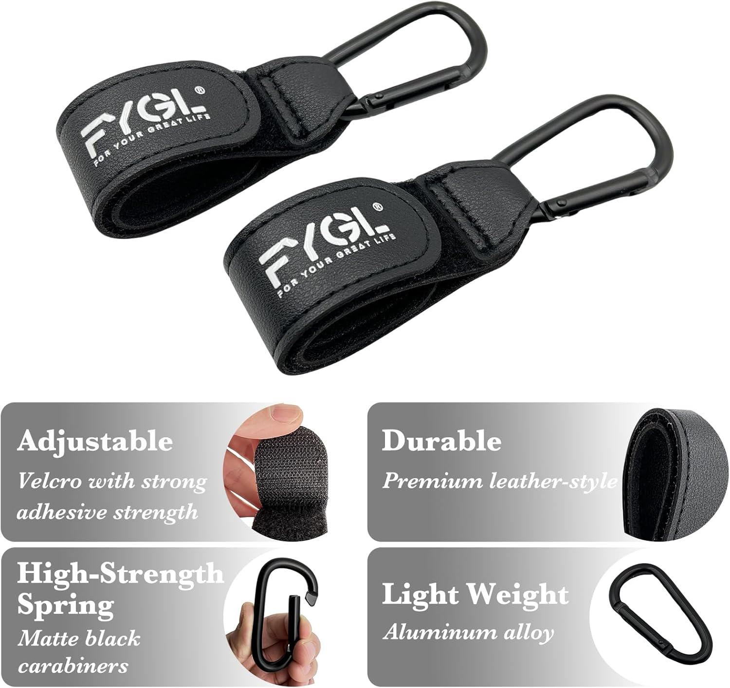 2 Pram Hooks & 2 Stroller Clips Combo | Heavy Duty Mommy Hook | Stroller Accessories for Bags and Diaper Bags - Black image number 5