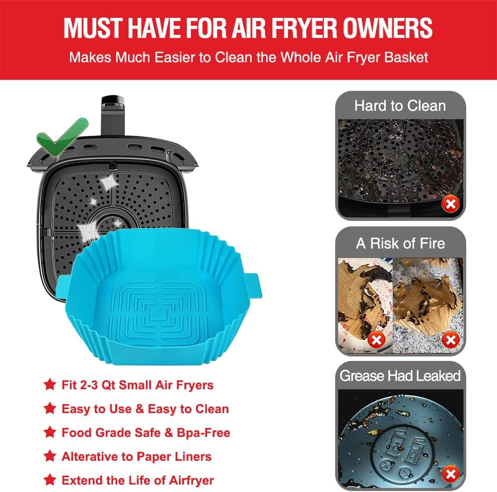 Air Fryer Silicone Liner Baking Pan Square 2 Pack, Air Fryer Liner, Reusable Air Fryer Liner Silicone Pan Oven Liner Baking Tray, Air Fryer Basket Silicone Pad Bowl Air Fryer Accessories Kitchen image number 2