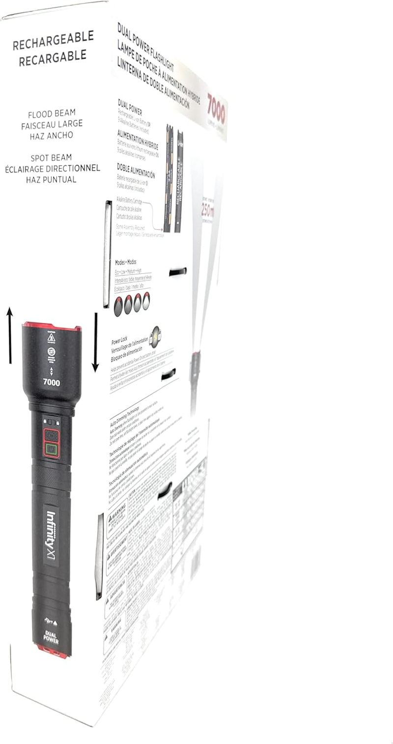 Infinity X1 7000L Dual Power Rechargeable Flashlight,7000 Lumen CREE LED with Adjustable Focus and Heat Lock image number 5