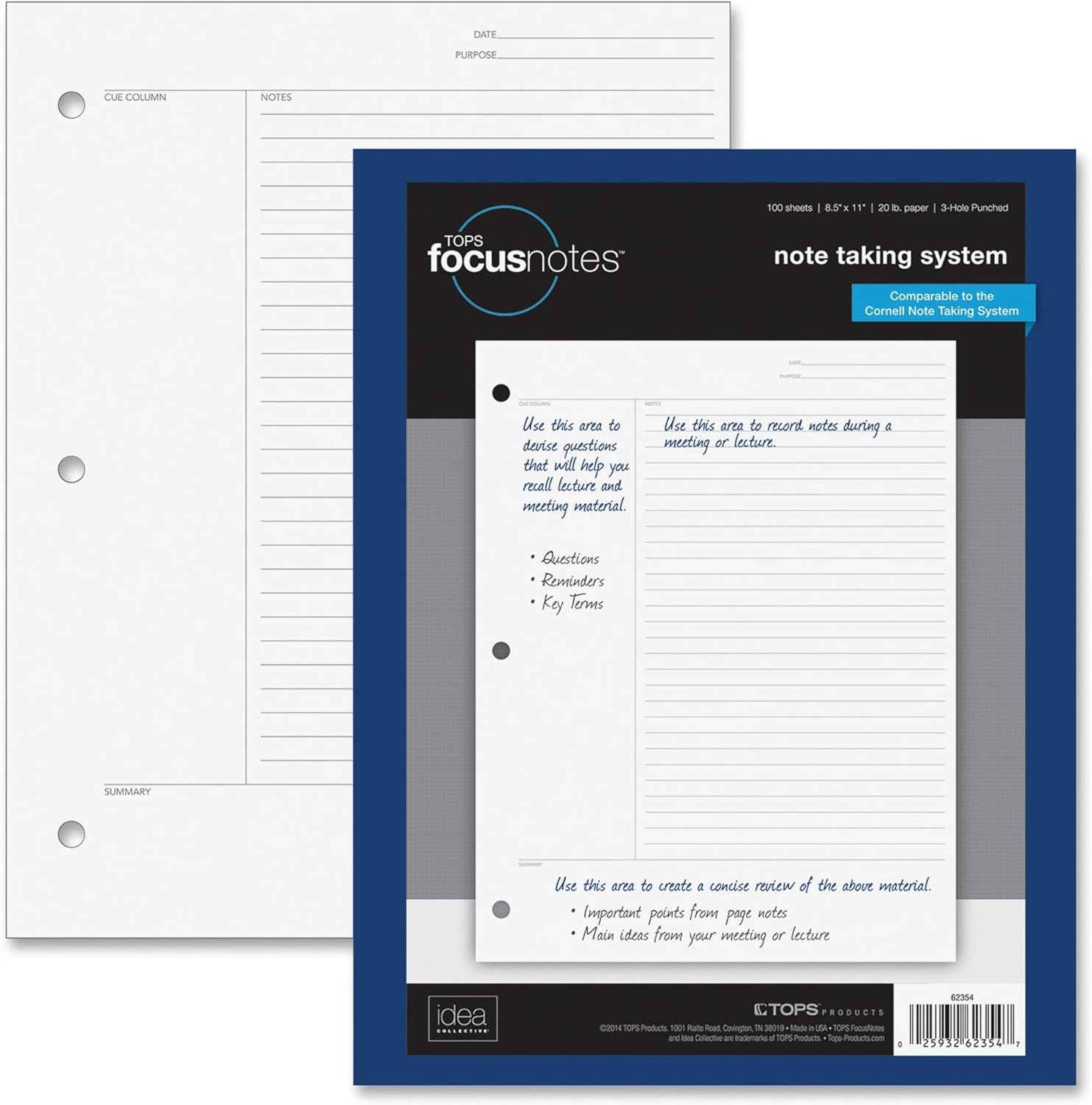 Tops Focusnotes Note Taking System Filler Paper, 8.5 X 11 Inch, 3-Hole Punched, White, 100 Sheets (62354) image number 1