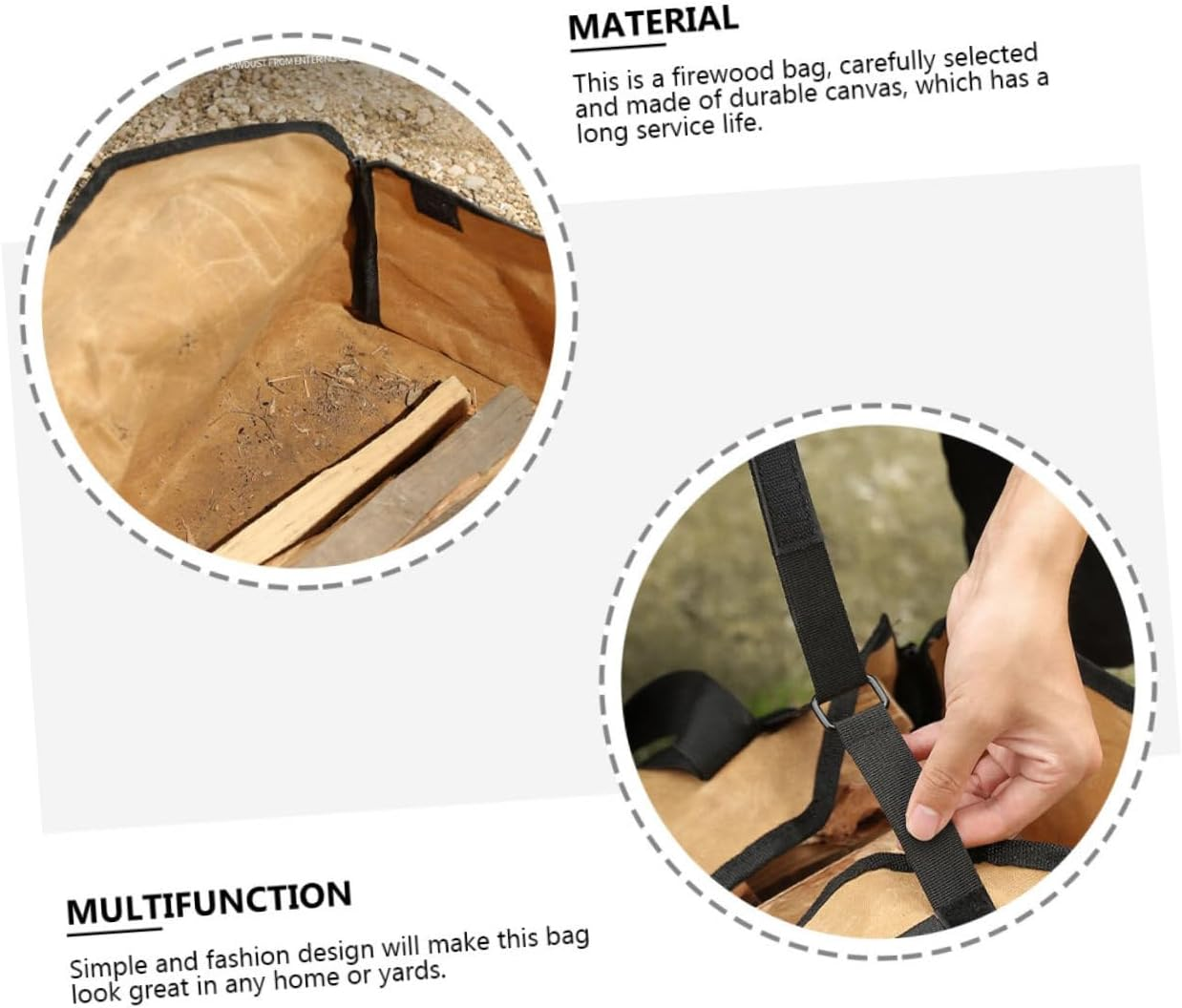 Large Canvas Firewood Storage Bag with Handle Strap Log Carrier Tote for Camping Fireplace Garden Tools and Picnic Organizer Khaki Outdoor Wood Tote image number 2