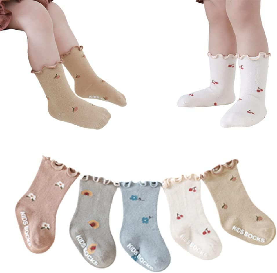 WATOCHE Baby Girls Socks Toddlers Ruffle Socks Girl'S Frilly Dress Socks Baby Anti-Slip Socks Cute Knee High Socks