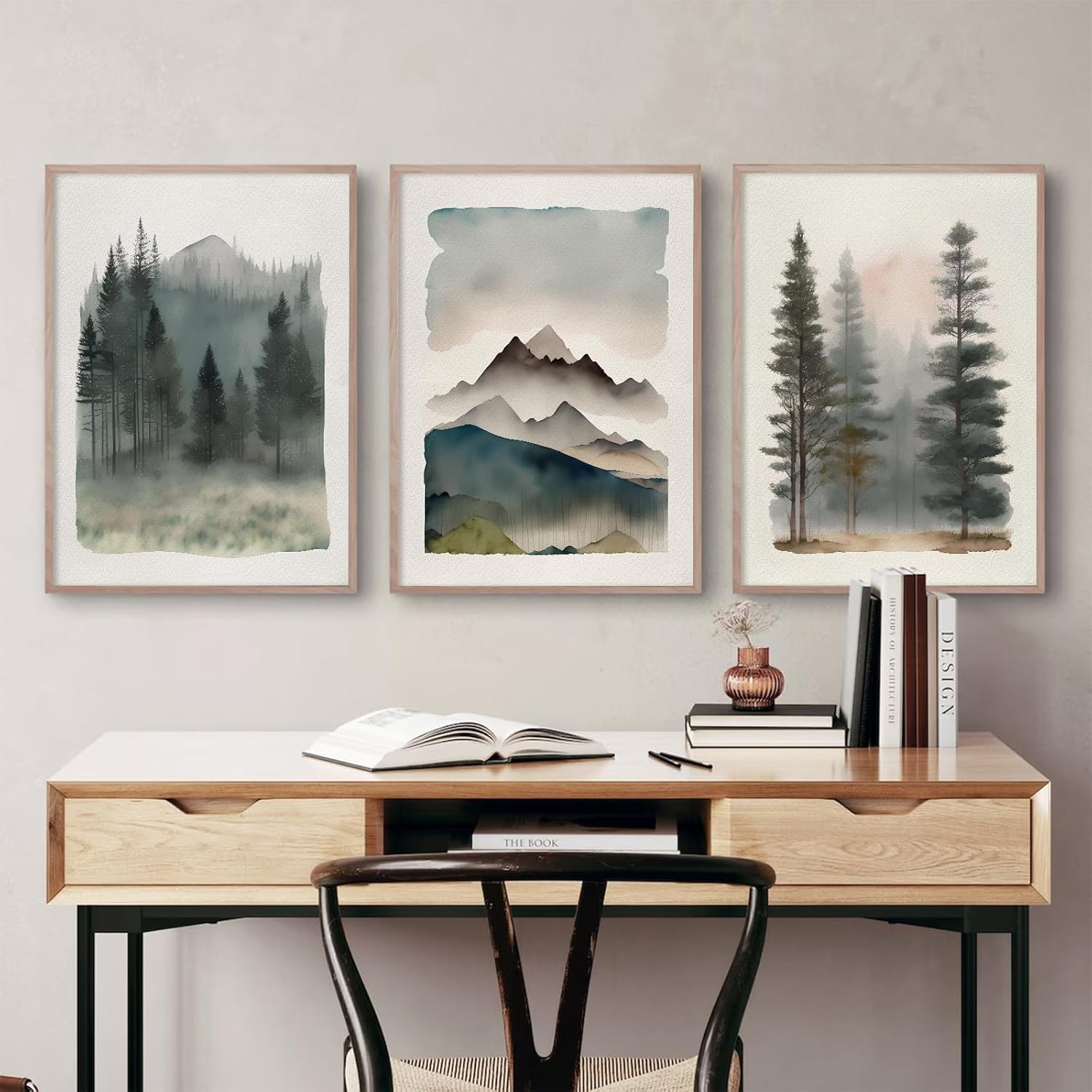 Mountain Forest Wall Art Decor Watercolor Landscape Canvas Pictures Natural Abstract Wall Art Painting Tree Forest Poster Prints Modern Artwork for Living Room Bedroom 12X16 Inch Unframed Set of 3 image number 3