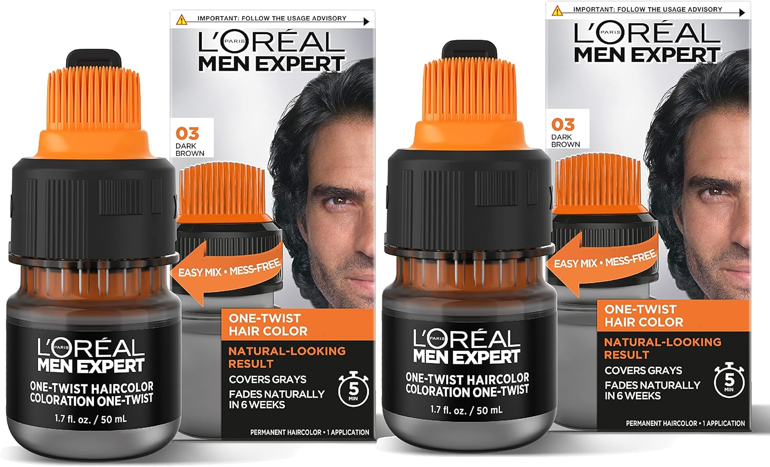 L&rsquo;Oreal Paris Men Expert One Twist Mess Free Permanent Haircolor, Covers Grays, Real Black 02, 1 Application Kit