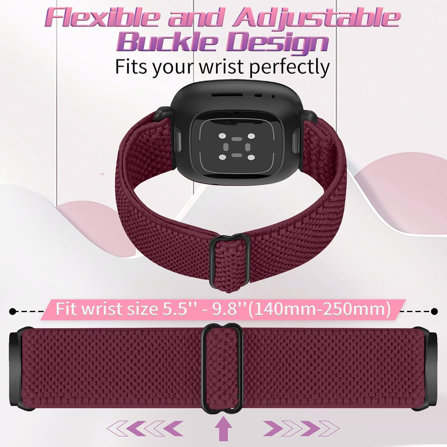 Compatible with Fitbit Versa 3/Fitbit Versa 4 /Fitbit Sense/Fitbit Sense 2 Bands for Women Men,Adjustable Stretchy Solo Loop Elastic Nylon Sport Strap for Versa 4/Versa 3/Sense 2/Sense image number 5