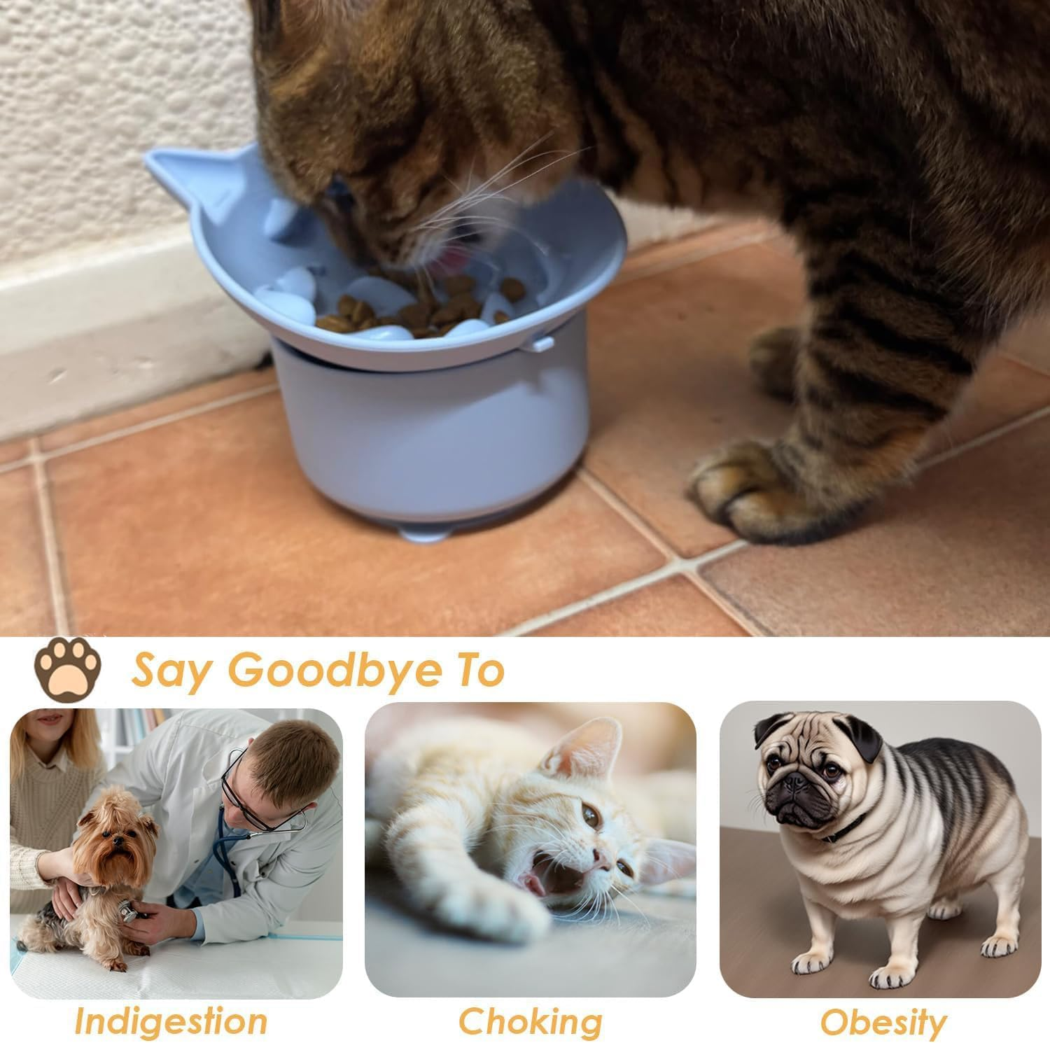 2 Pack Slow Feeder Cat Bowls &ndash; Elevated Tilted Silicone Pet Bowls Adjustable Angle (15&deg;/30&deg;), Dishwasher Safe &ndash; Pink & Blue (Healthy Eating, Vomit Prevention) ﻿ image number 4