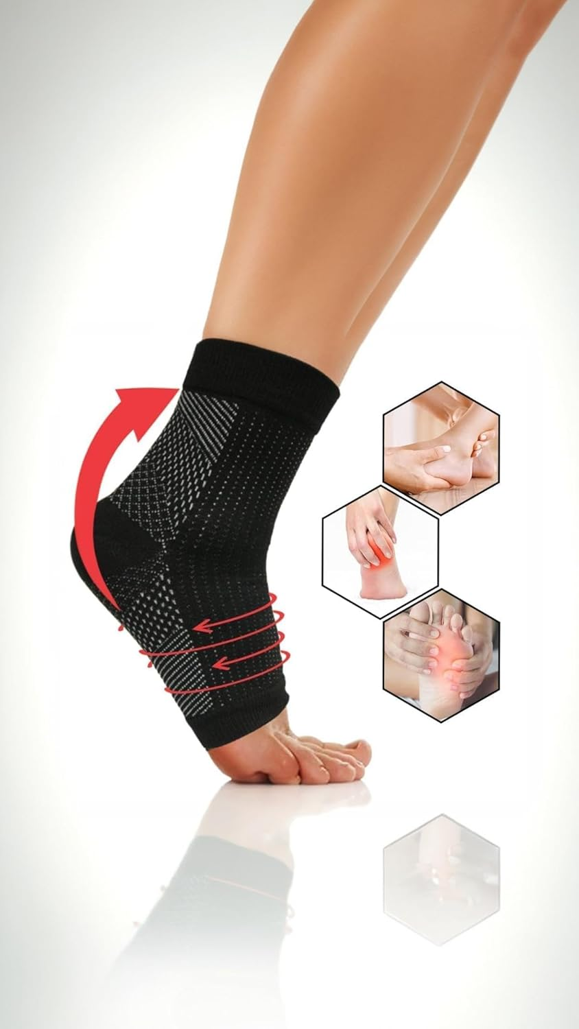 5 Pairs Copper Compression Socks Ankle Brace Neuropathy and Tendonitis Relief Pain Management Foot Compression Sleeves for Men and Women (Size S/M White Black and White Dots) image number 4