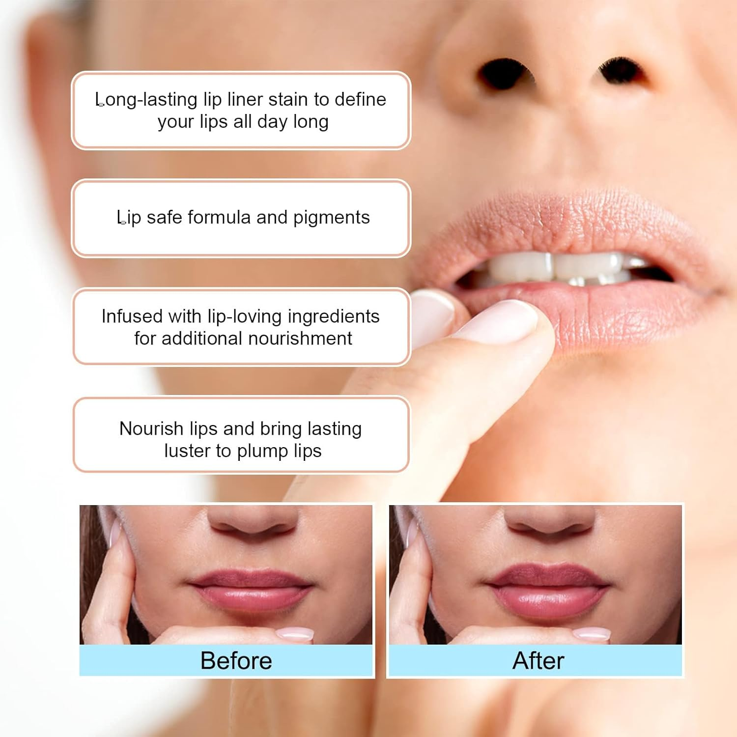 Boulari Lip Stain and Liner, Peel off Long Lasting Waterproof Lip Tint (01#+02#) image number 3