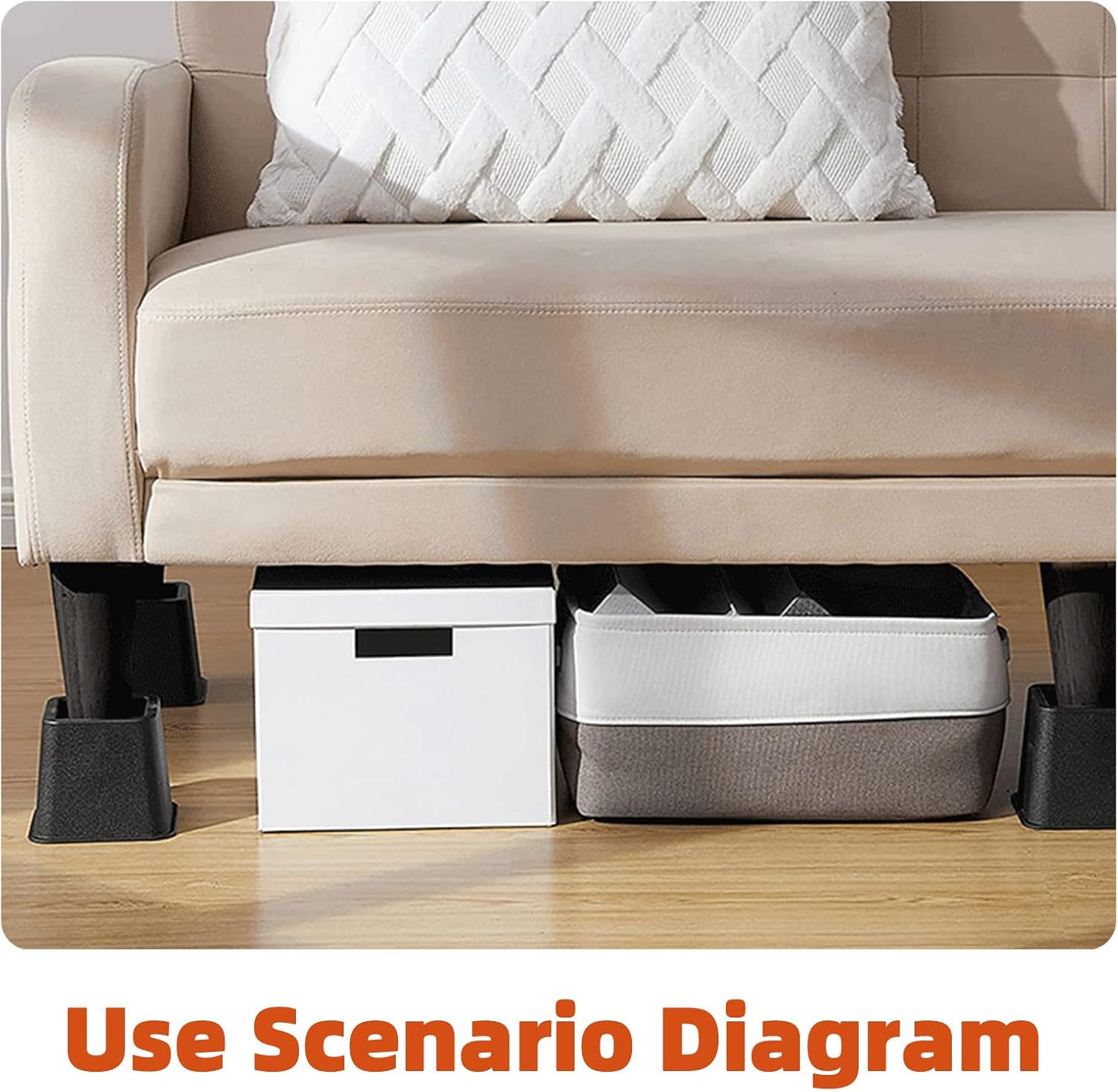 Tanstic 8Pcs Bed Risers Kit, Heavy Duty Bed Elevators in Heights of 4 Inch & 6 Inch, Adjustable Bed Furniture Risers, Bed Lifts Risers for Sofa Table Legs (Black) image number 6